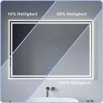 AQUALAVOS Badspiegel LED Badspiegel mit 6400K Kaltweiß Licht Beleuchtung Touch Wandspiegel, Polierte Eckige Ecken, BxH: 100 x 70 cm, Umweltfreundliches Material