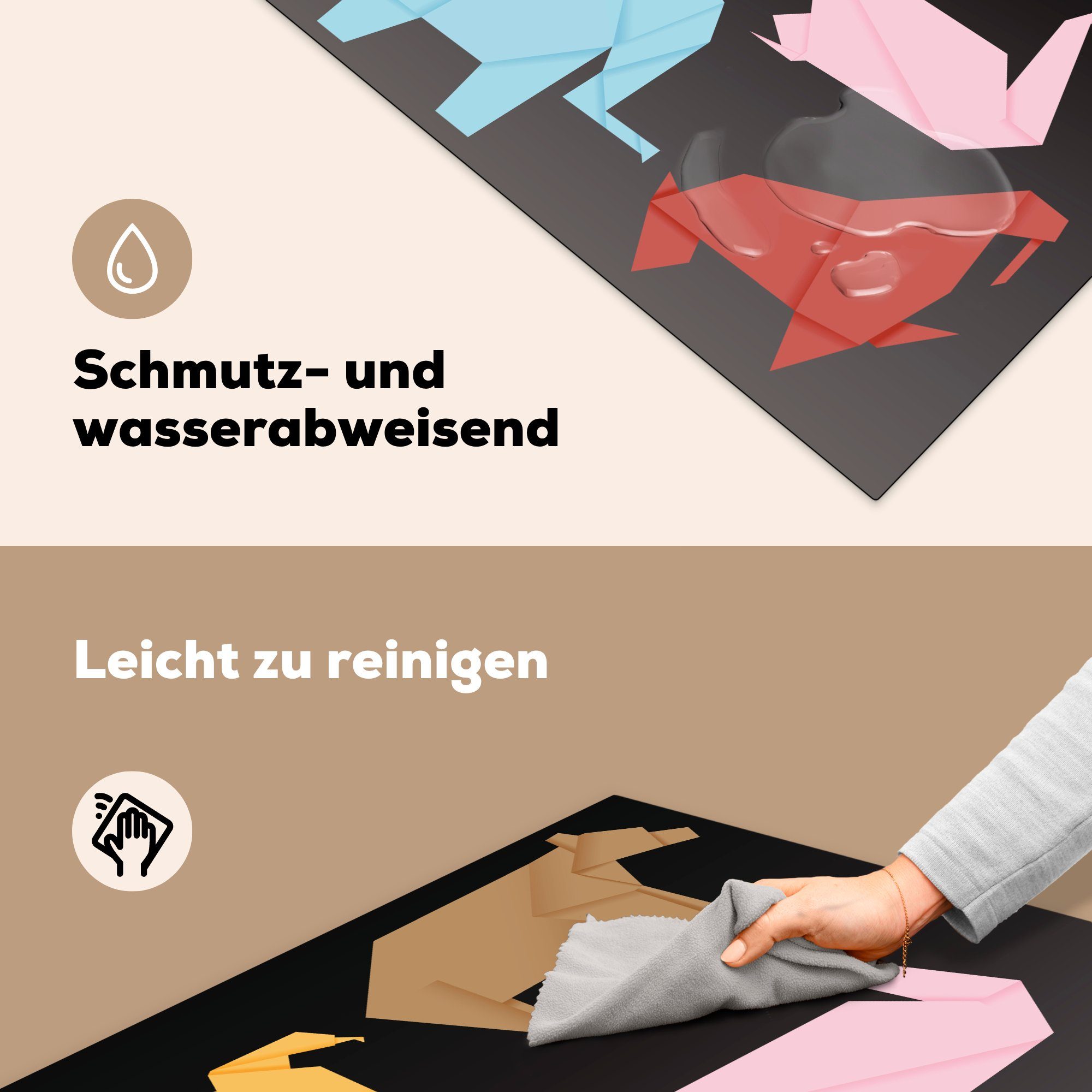 MuchoWow Herdblende-/Abdeckplatte Eine Illustration verschiedener Tiere, küche gefaltet Arbeitsplatte im Origami-Stil, Vinyl, tlg), 78x78 cm, (1 Ceranfeldabdeckung, für
