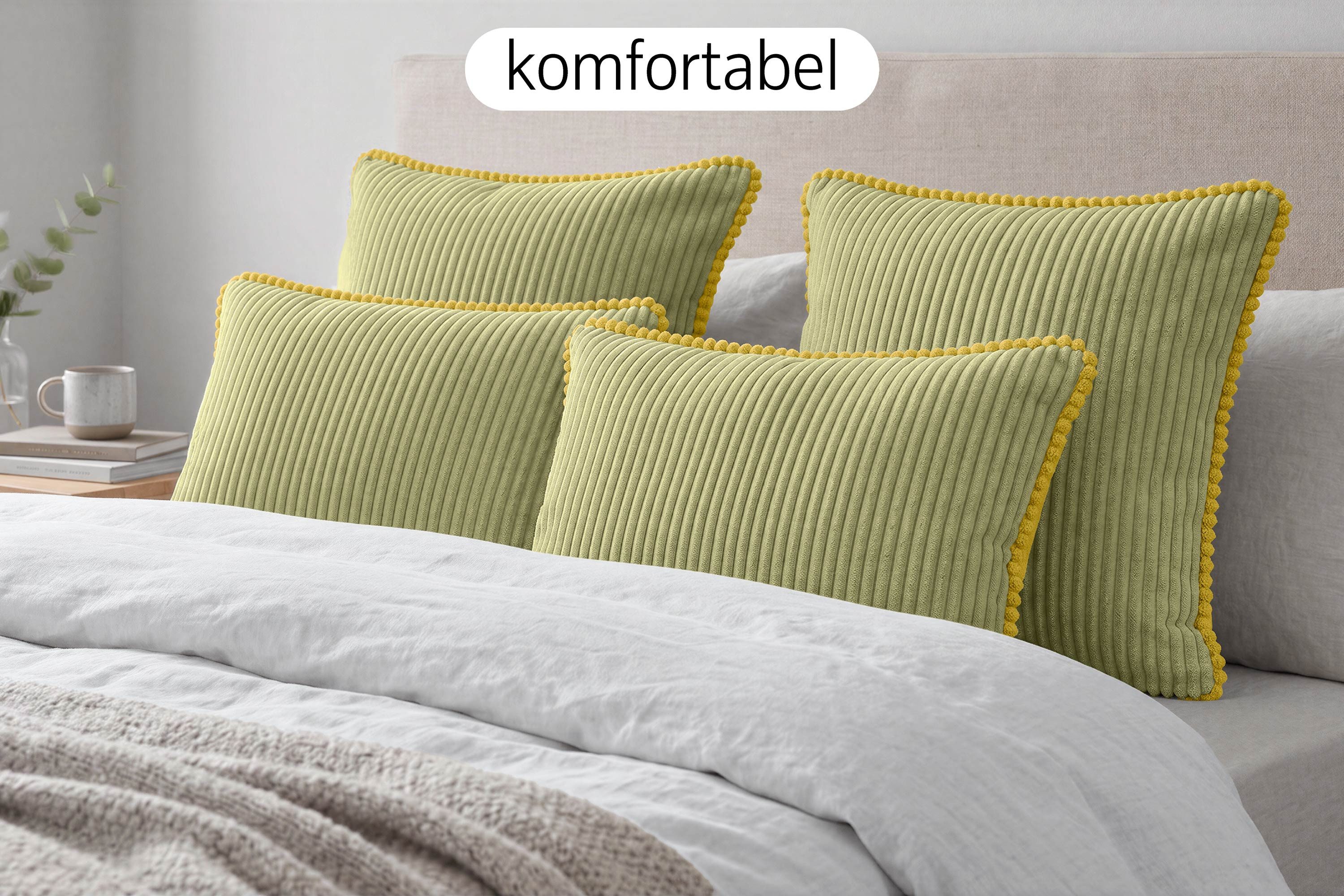 Amilian Dekokissen Sofakissen 4er Set mit Füllung 2x 40x40 cm + 2x 35x45 cm, Hotelverschluss Sofakissen Zierkissen – Bild 4 von 5