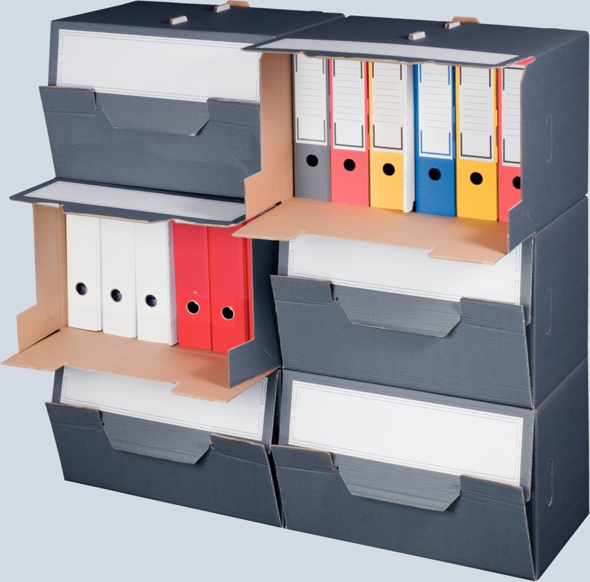 Smartbox Pro Aufbewahrungsbox Archivboxgrau mit Frontklappe für Ordner