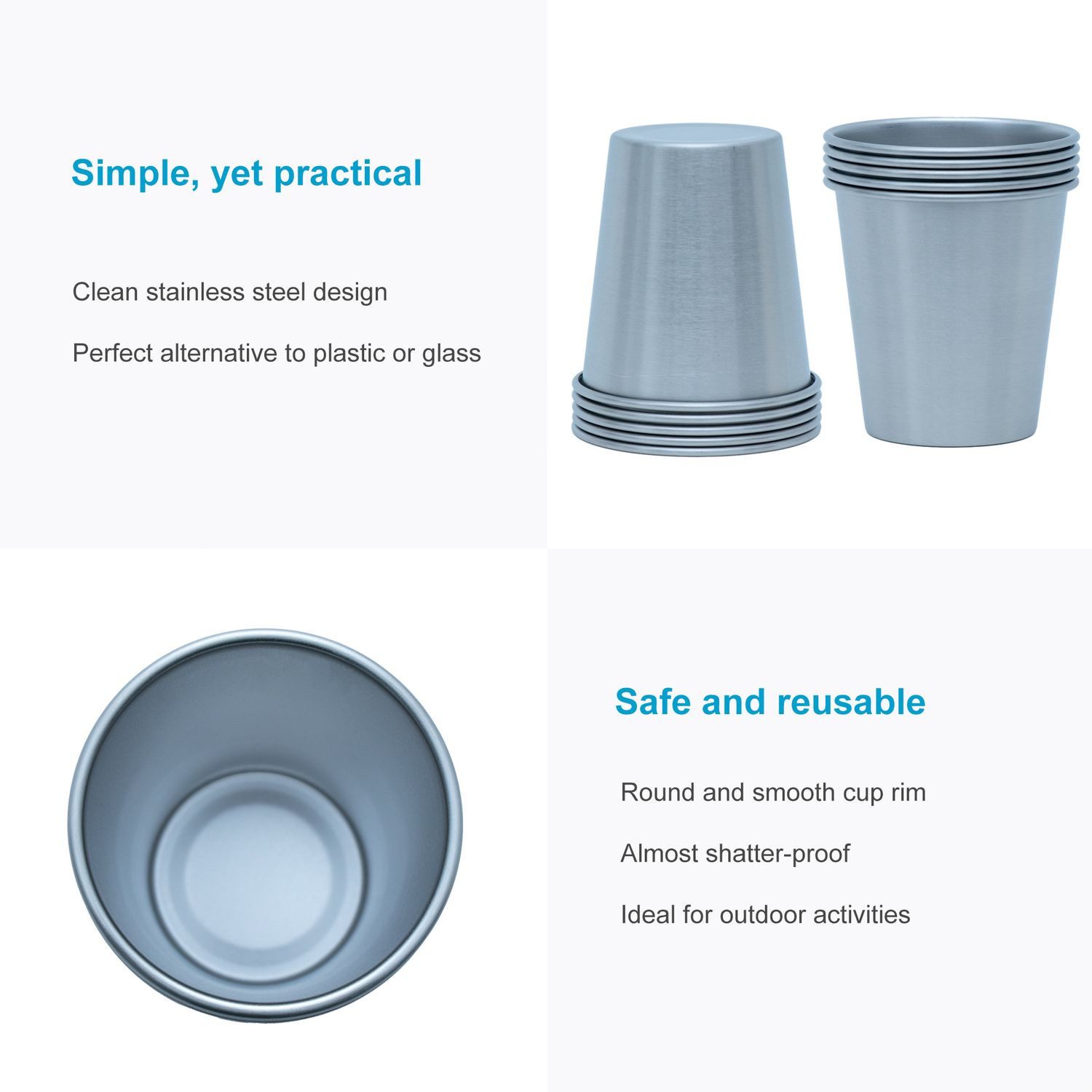 Intirilife Becher, 5-tlg., Edelstahl, Camping Outdoor Metall Becher Tasse