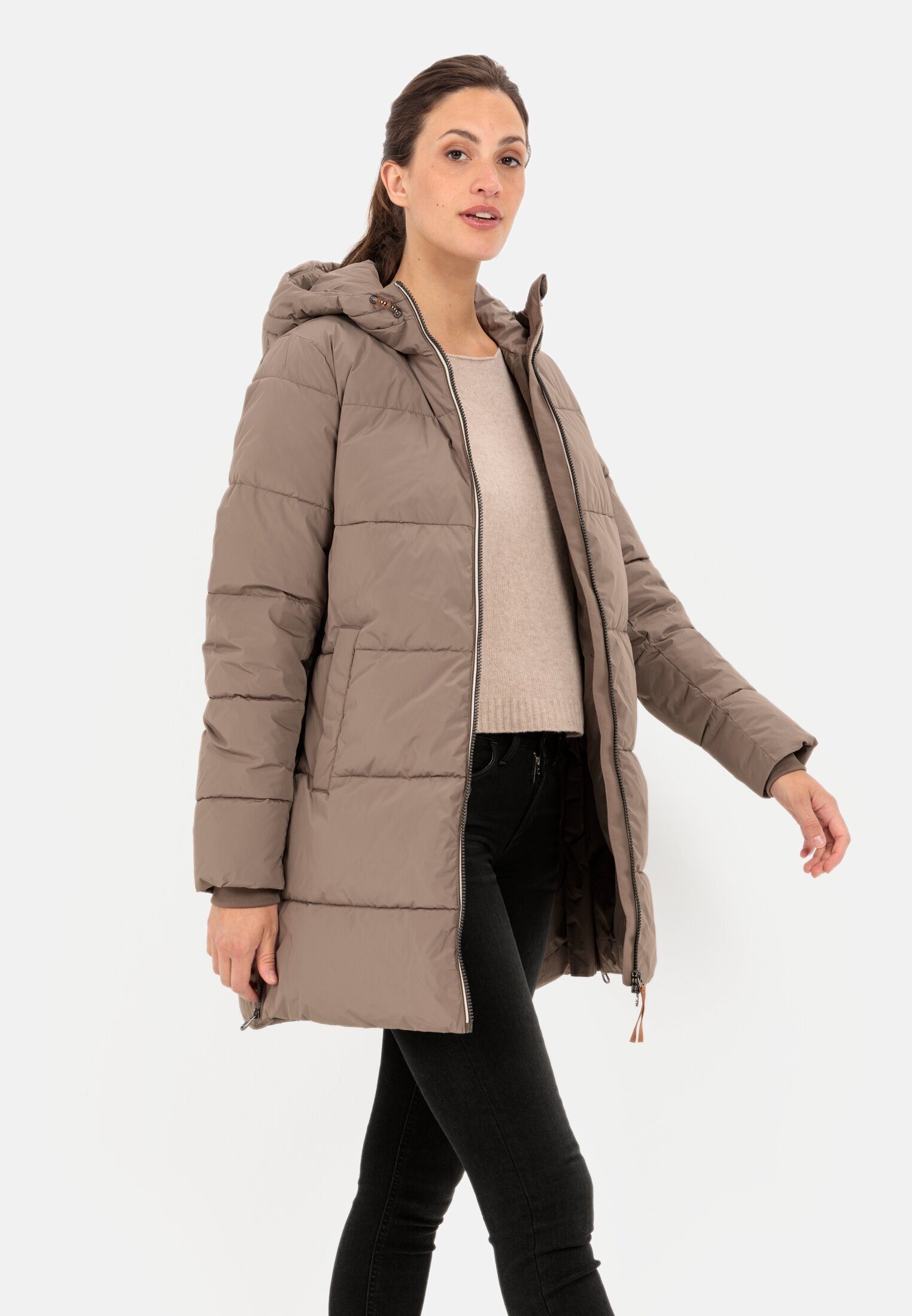 camel active Steppmantel aus recyceltem Polyester Langarm Kordelzug