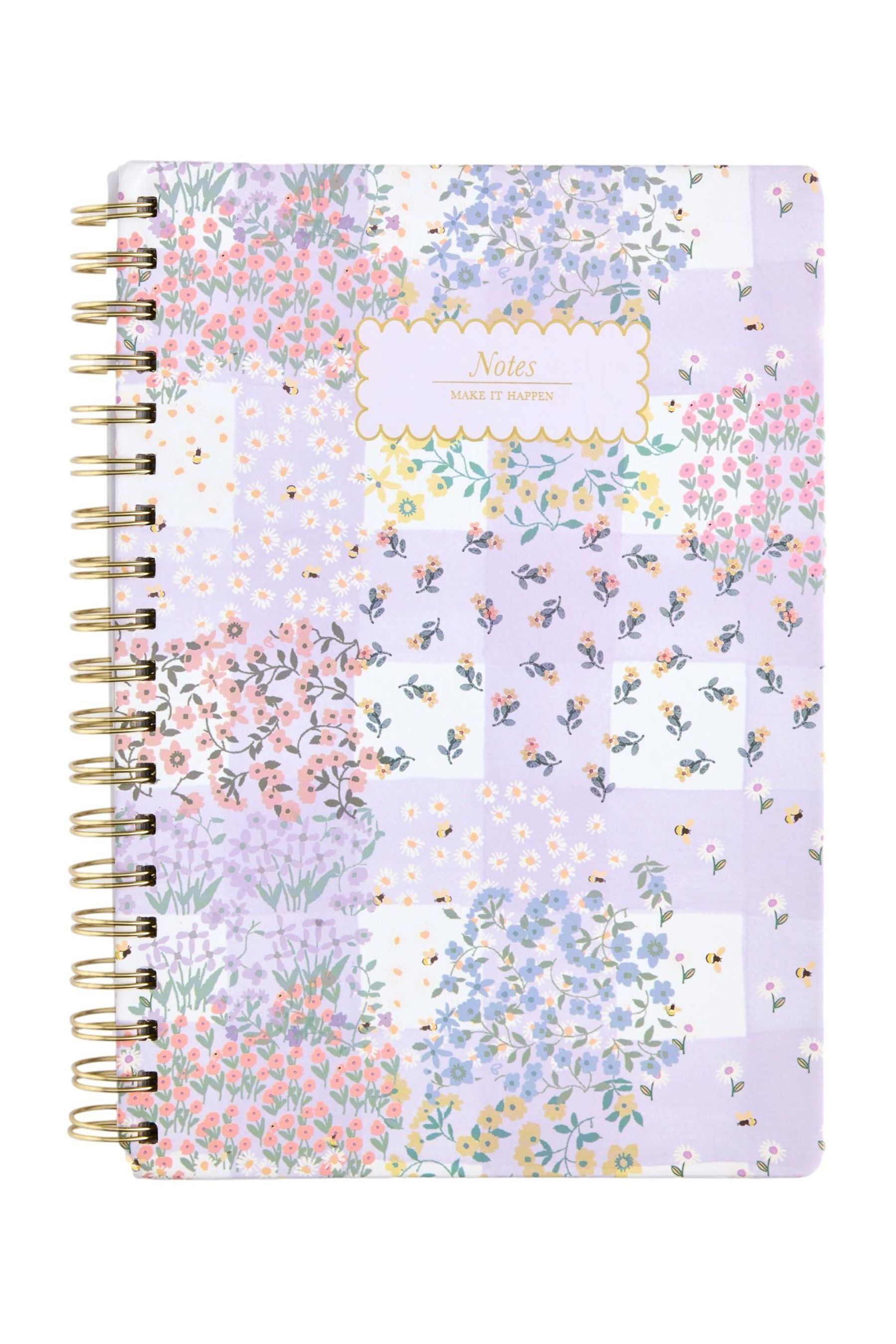 Next Notizbuch B5 liniertes Notizbuch, Vichykaros und Blumen