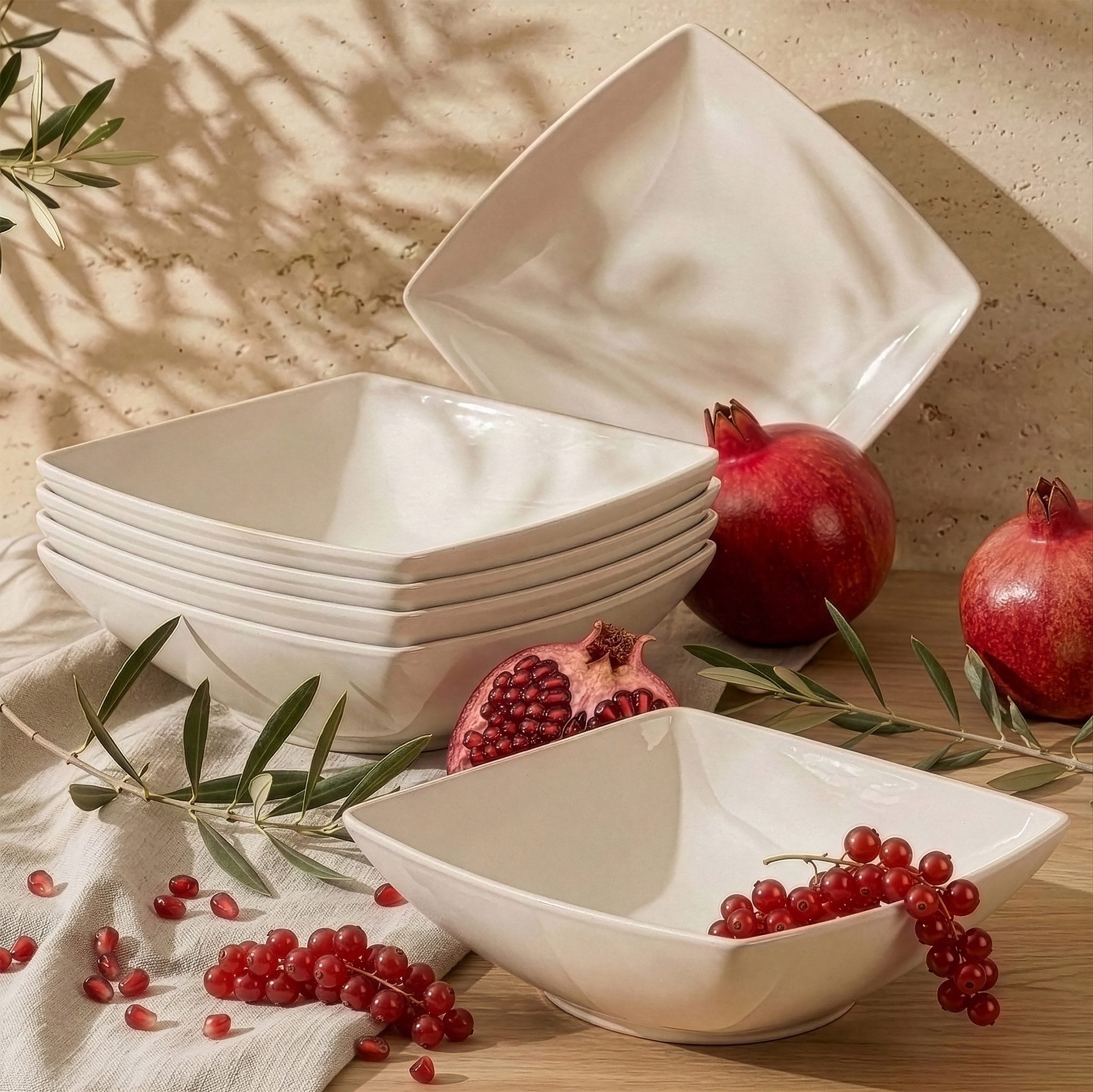 KONSIMO® Teller-Set EPIRI Geschirrset Suppenteller 6 Personen, hergestellt in der EU (6-tlg), 6 Personen, Keramik, beige, quadratisch, Spulmachinen- und Mikrowellengeeignet