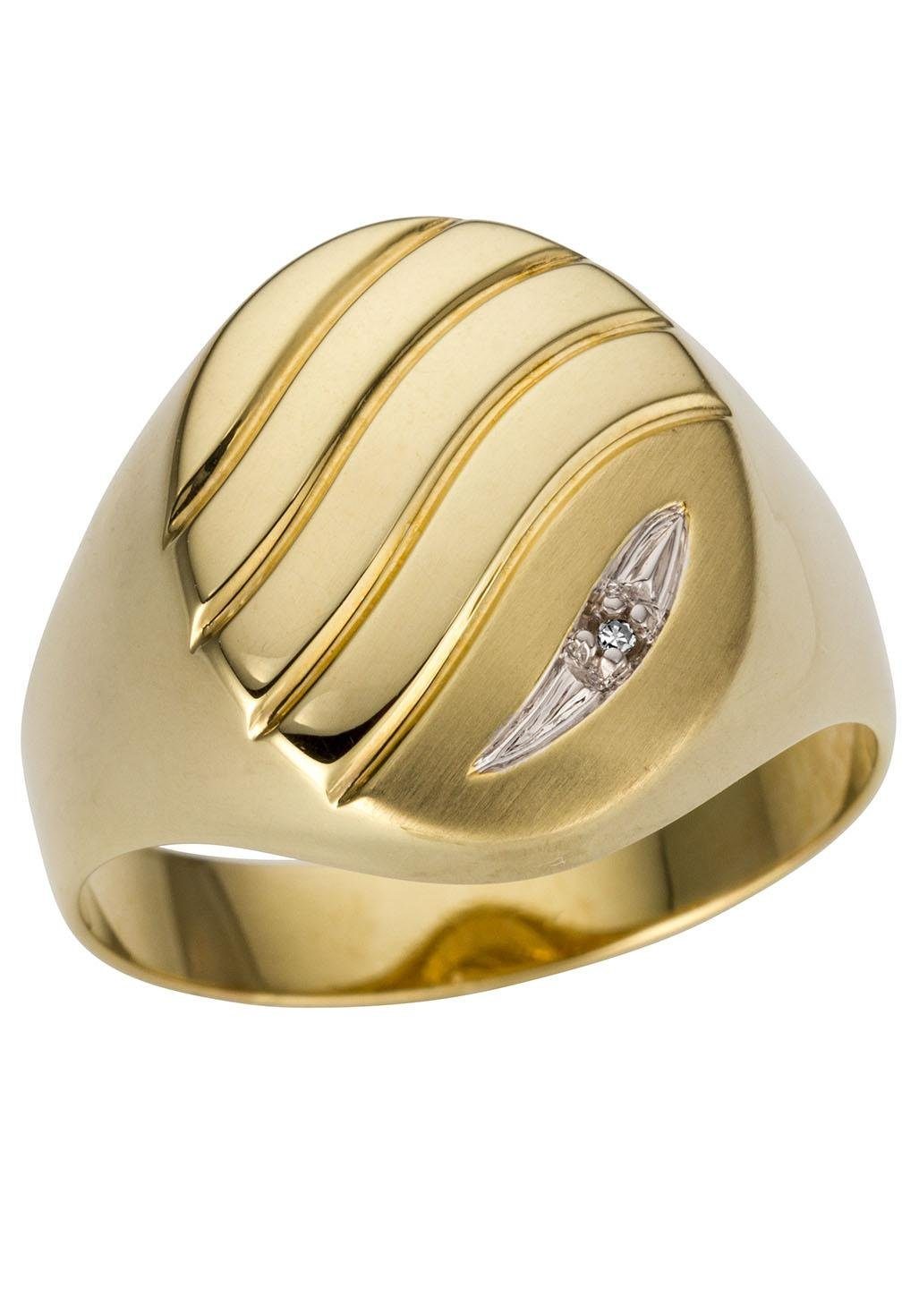 Firetti Goldring Schmuck Geschenk, rhodiniert, matt, bicolor, Ringkopf mit  Rillen, Made in Germany, mit Diamant