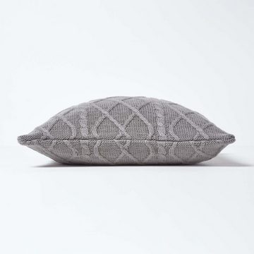 Kissenhülle Kissenbezug mit Zopfmuster aus Baumwolle in Grau, 45 x 45 cm, Homescapes