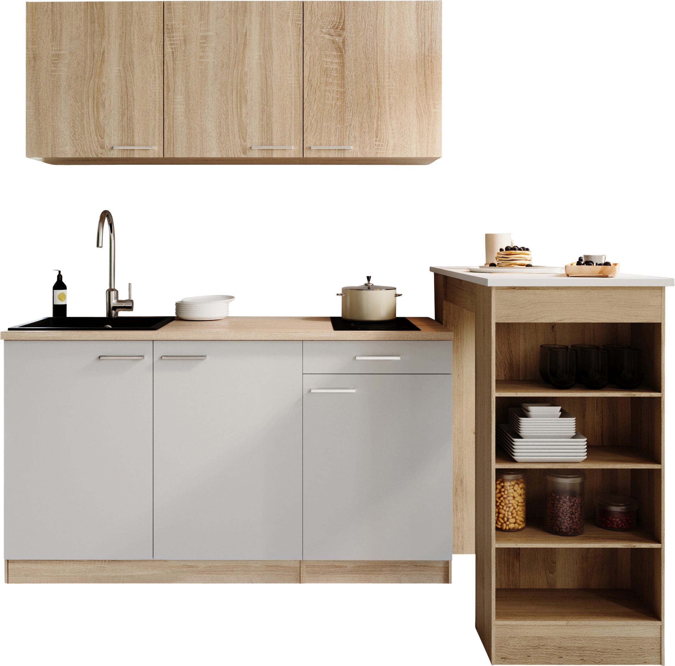 RESPEKTA Pantryküche Ingrid, zerlegt, wahlweise mit Mikrowelle, Soft-Close-Funktion, Breite 150 cm