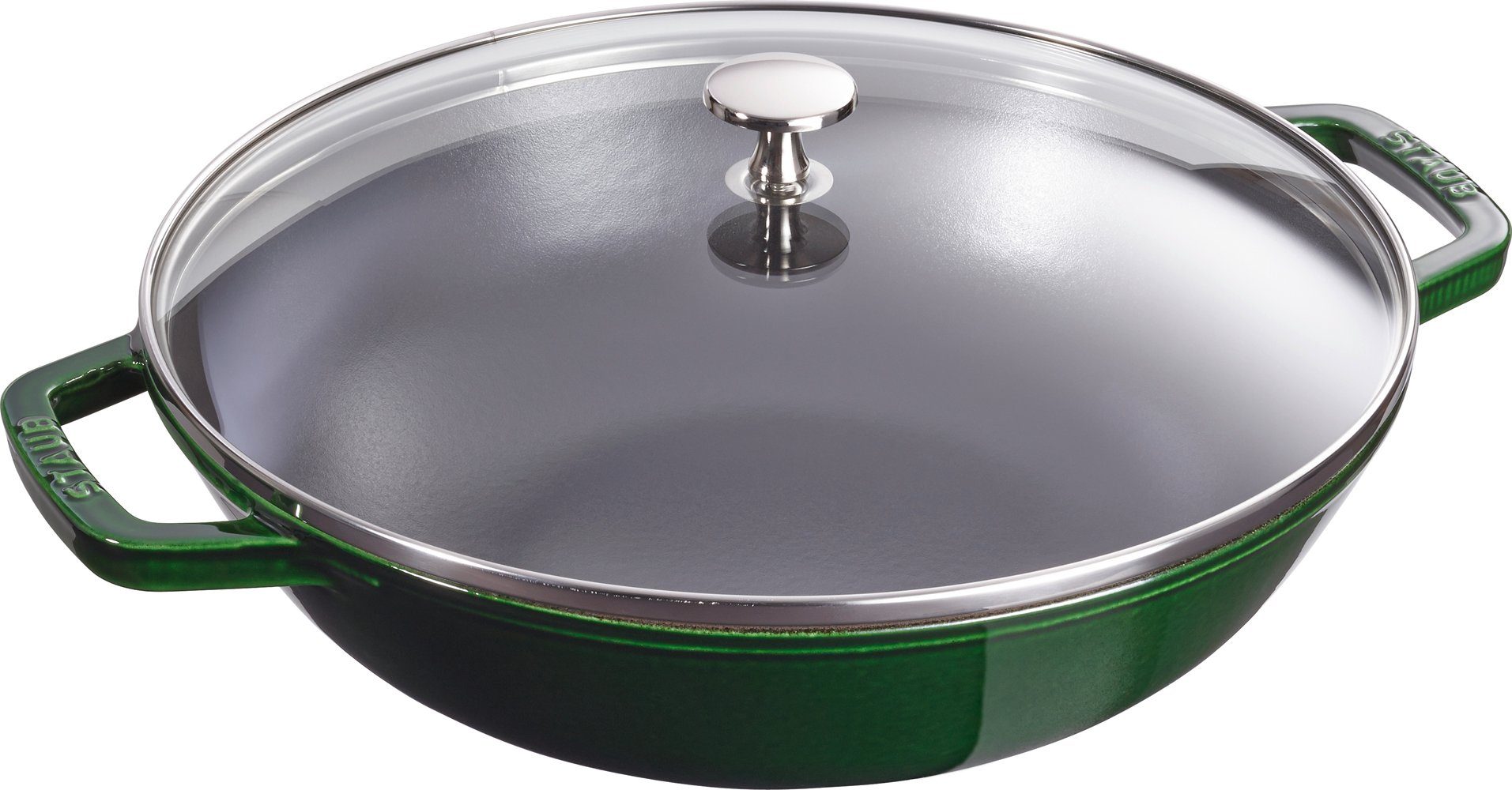 Staub Wok Staub Wok mit Glassdeckel, 30 cm rund Gusseisen Basilikum-Grün, (1-tlg)