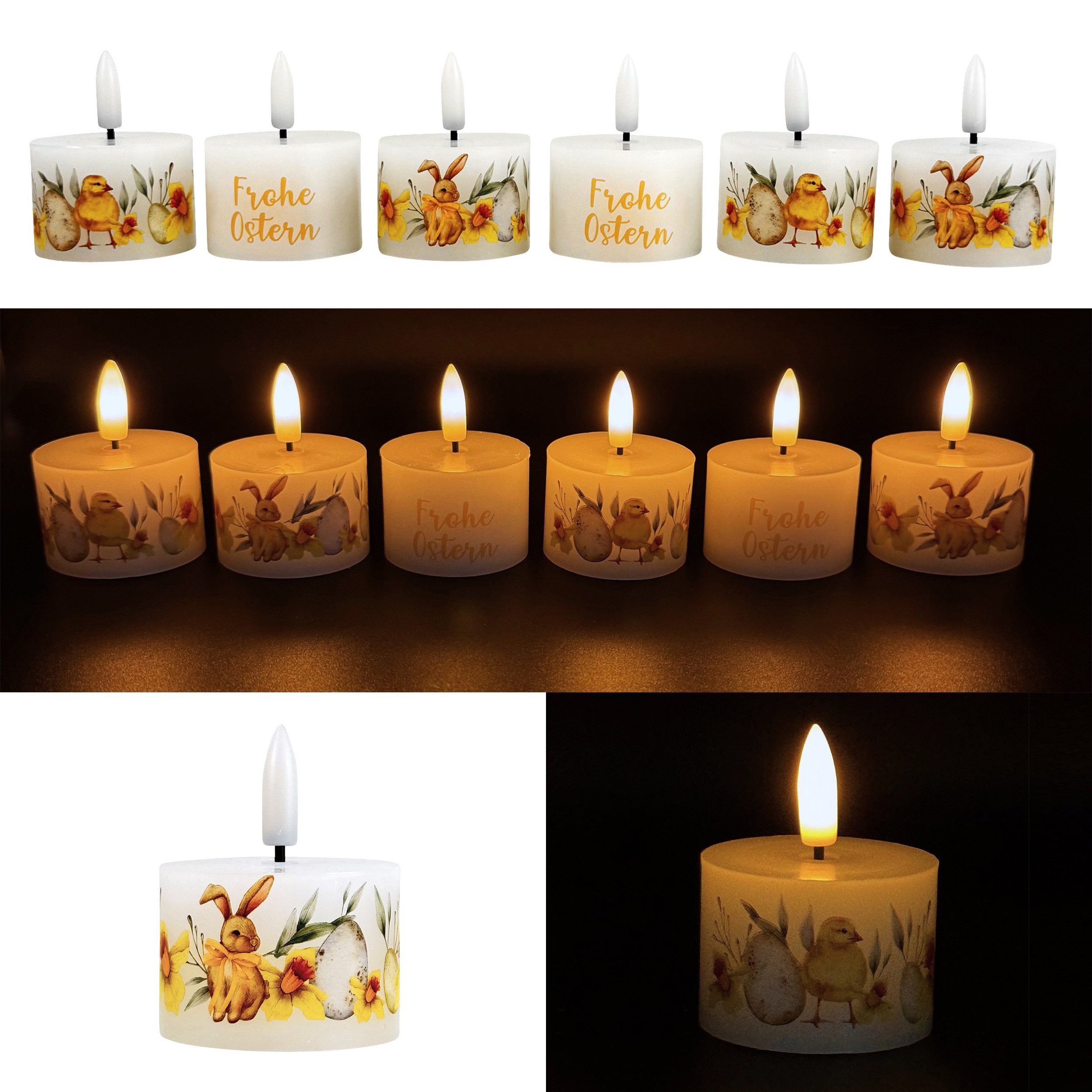 Online-Fuchs LED-Kerze - 6 LED-Teelichter mit Timer im Frühling-Design - Osterdeko (realistische Kerzenflamme, inklusive Geschenkverpackung), inklusive praktischer 6-Stunden Timerfunktion
