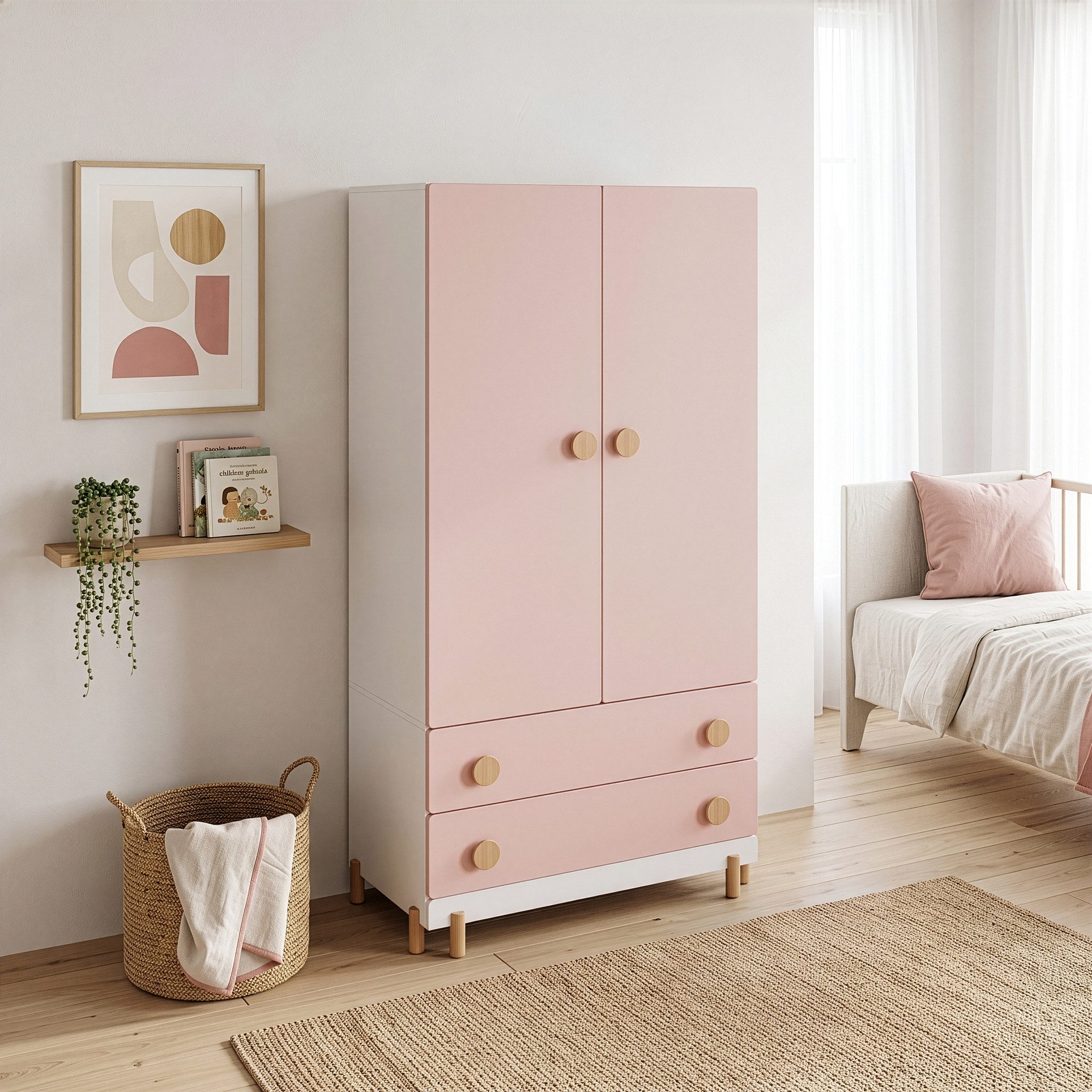 en.casa Kinderkleiderschrank »Vaarentaa« mit 2 Schubladen 156x80x41 cm Weiß/Cotton Candy