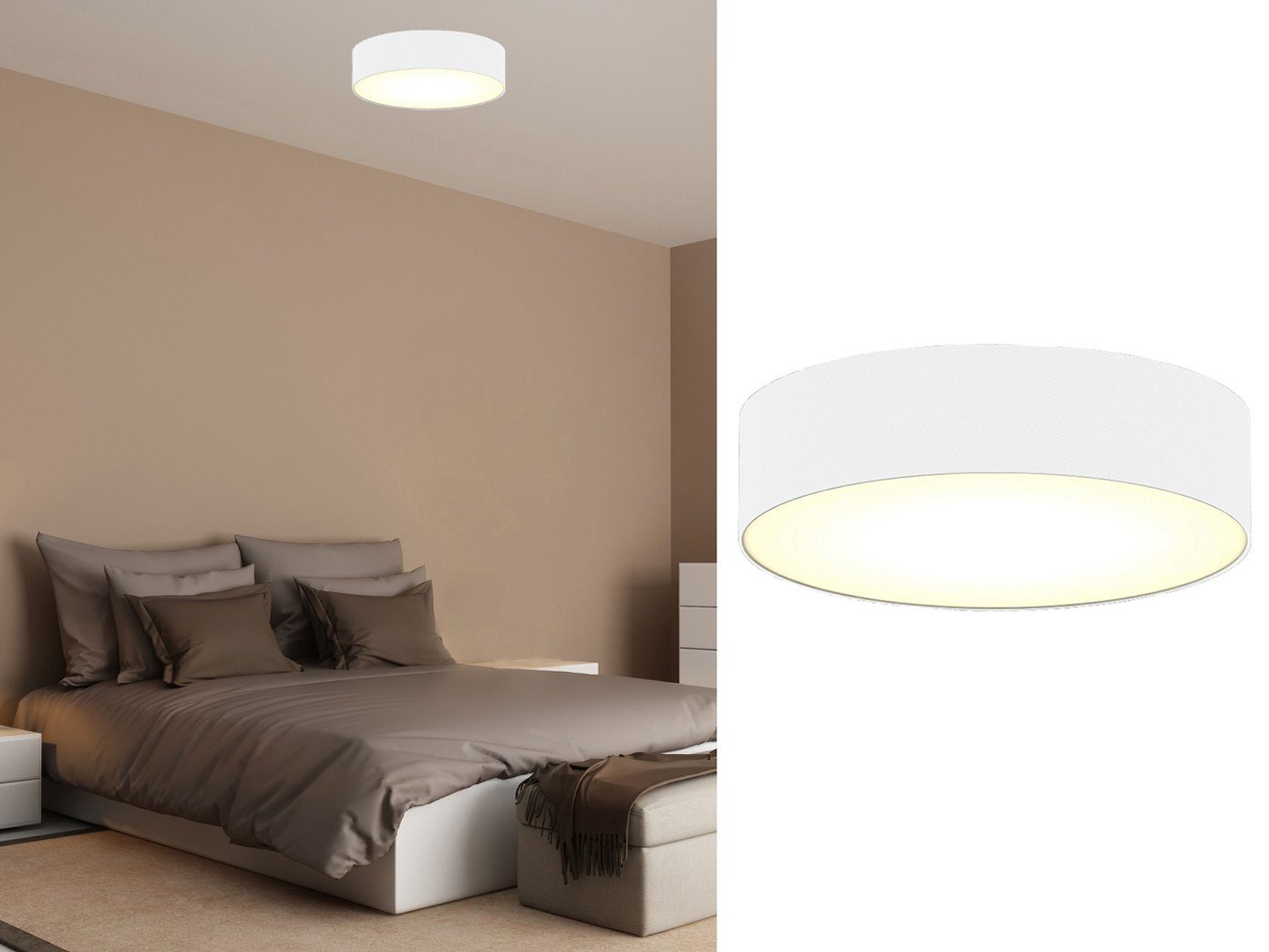 smartwares LED Deckenleuchte, Dimmfunktion, LED wechselbar, Warmweiß, mit Stoff Lampen-schirm Weiß, Design-klassiker für Treppenhaus, Ø 30cm