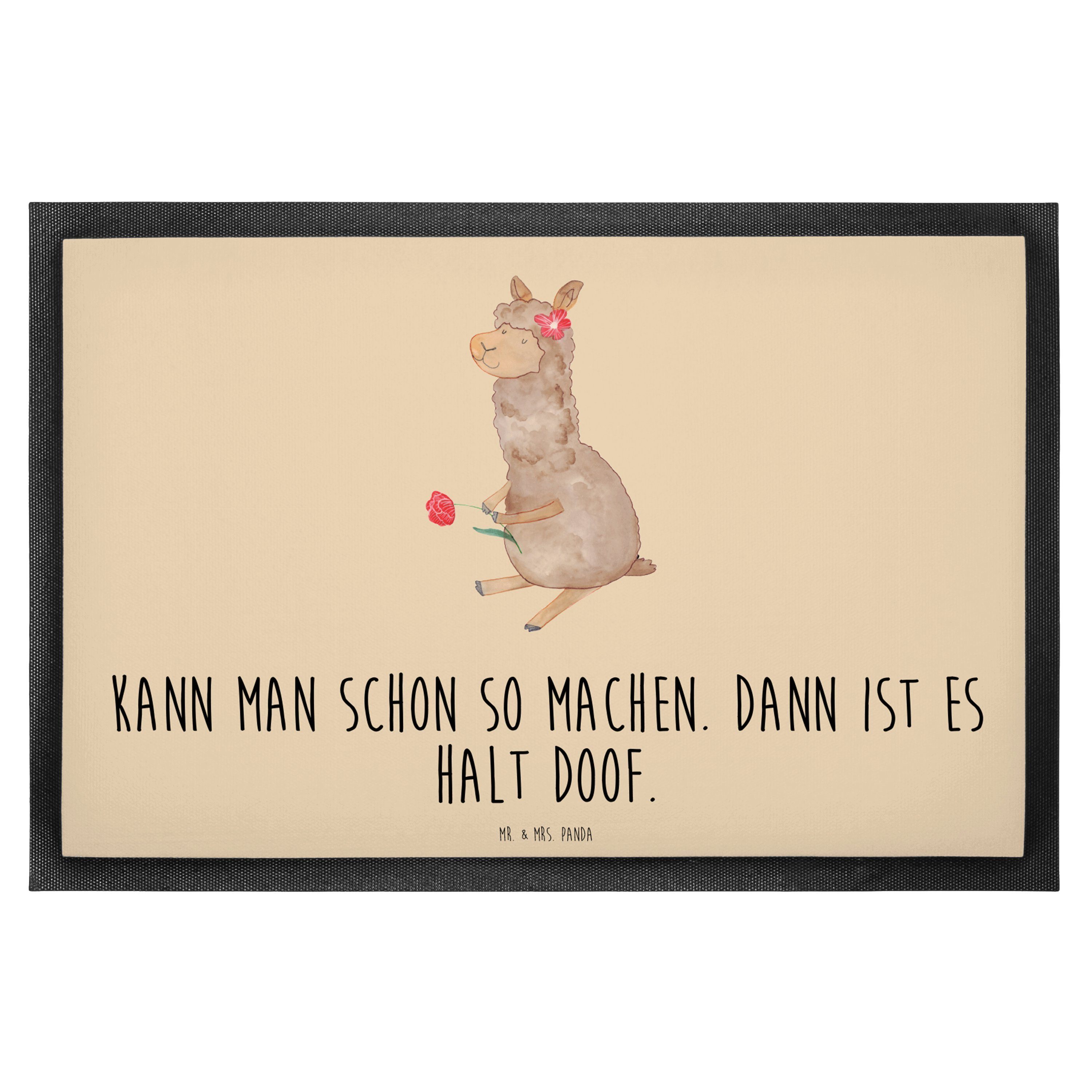 Fußmatte 40 x 60 cm Alpaka Blume - Kaktus Grün - Geschenk, Alpaka Dekoration, Mr. & Mrs. Panda, Stilvoll & funktionell