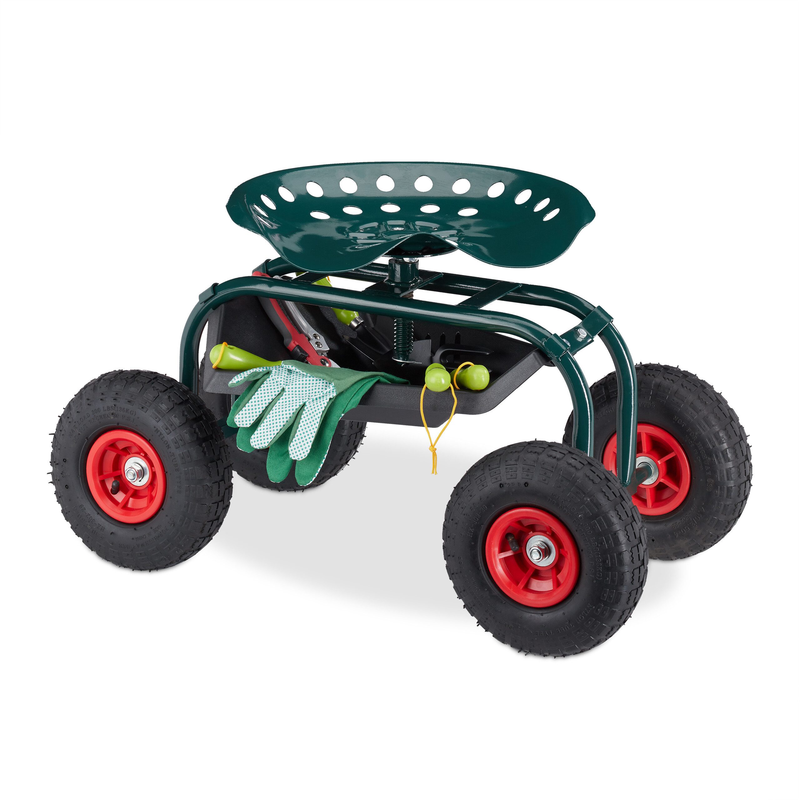 relaxdays Rollsitz Fahrbarer Gartensitz mit Stauraum