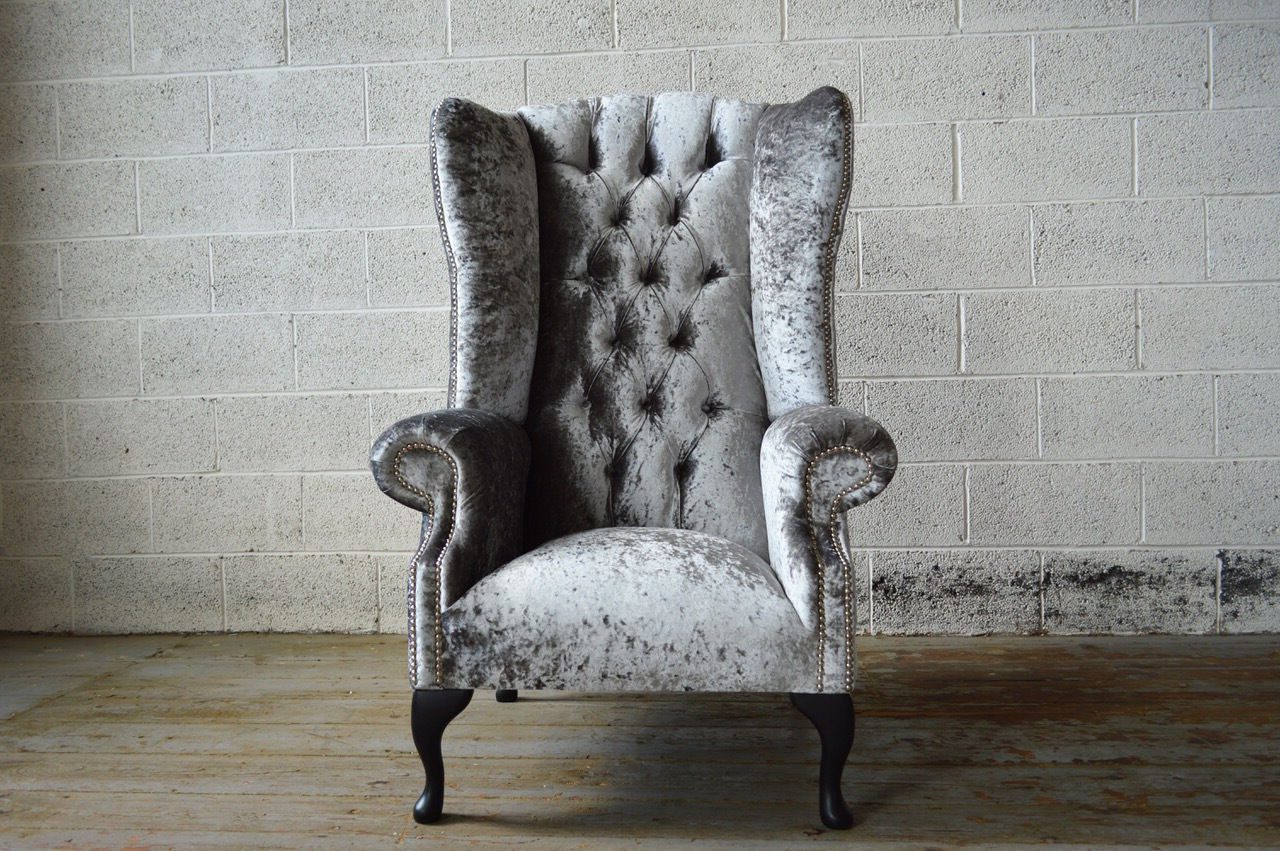 Xlmoebel Ohrensessel Chesterfield Sessel Sofa Polster 1-Sitzer Textil Silber (1-St), Made in Europa