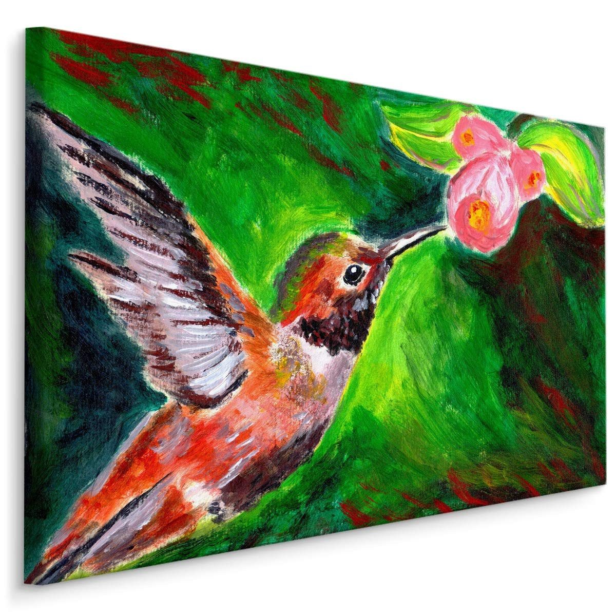 Muralo Leinwandbild Landschaft – Leinwandbild Wandbild Kunstdruck Wohnzimmer, Gewässer (1 St), Tiere – Vogel – Kolibri, 90 x 60 cm, aufhängefertig