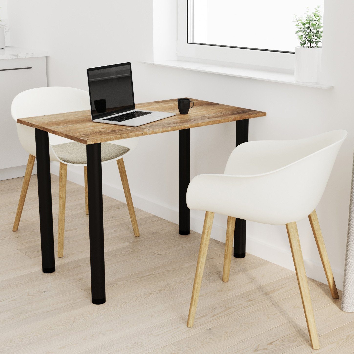 AKKE Esstisch, Esszimmertisch mit schwarzen Beinen Küchentisch Bürotisch 2mm PVC Retro-Holz