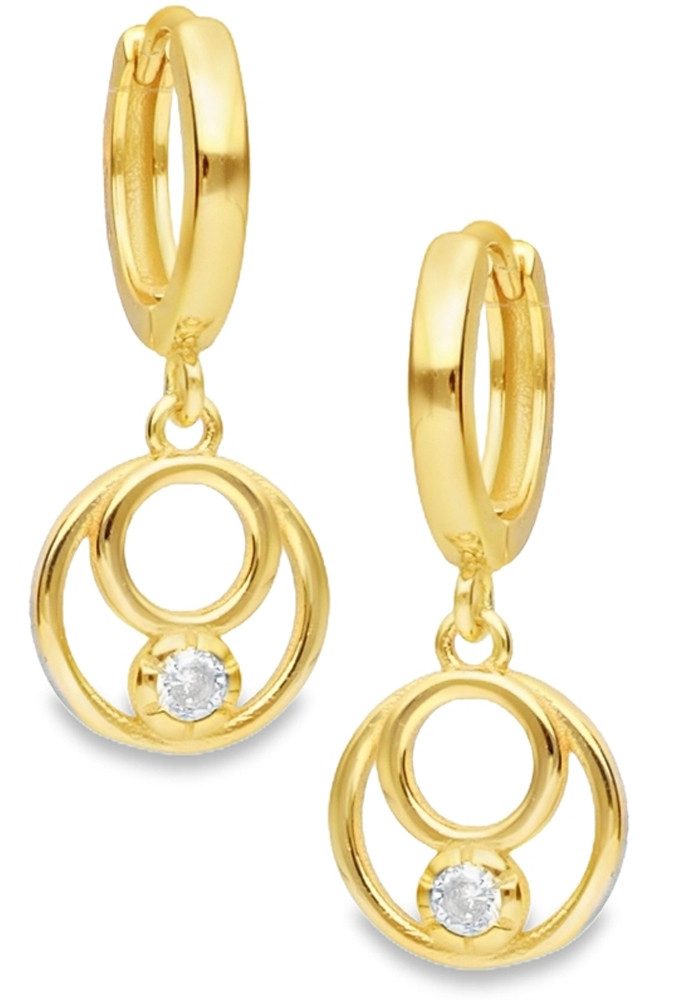 Paar Creolen kleine runde Ohrringe 925 Silber 18k Gold vergoldet Frauen Damen