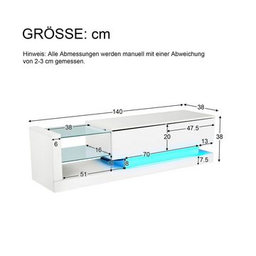 HAUSS SPLOE TV-Schrank TV-Lowboards TV Schrank Fernsehschrank TV-Tisch (mit 16-farbige LED - Licht für 60-Zoll-TV, Hochglanz, Stilvoll und Eleganz)