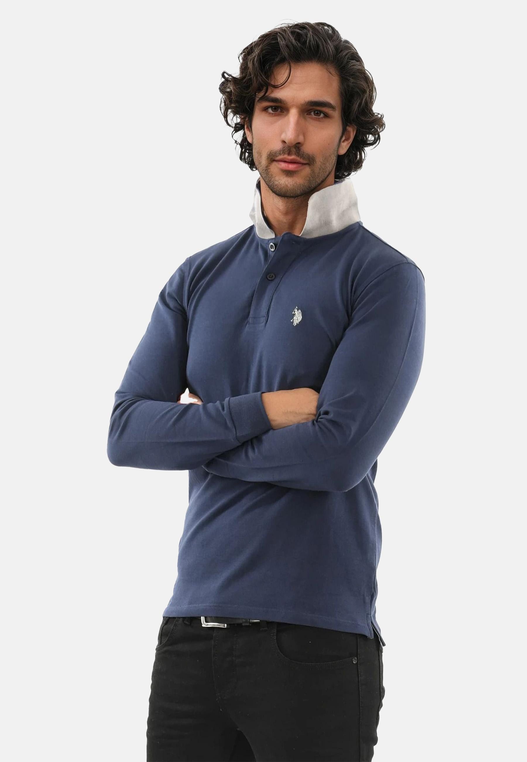 Longsleeve USJayson – Herren Langarm Poloshirt mit Logo-Stickerei