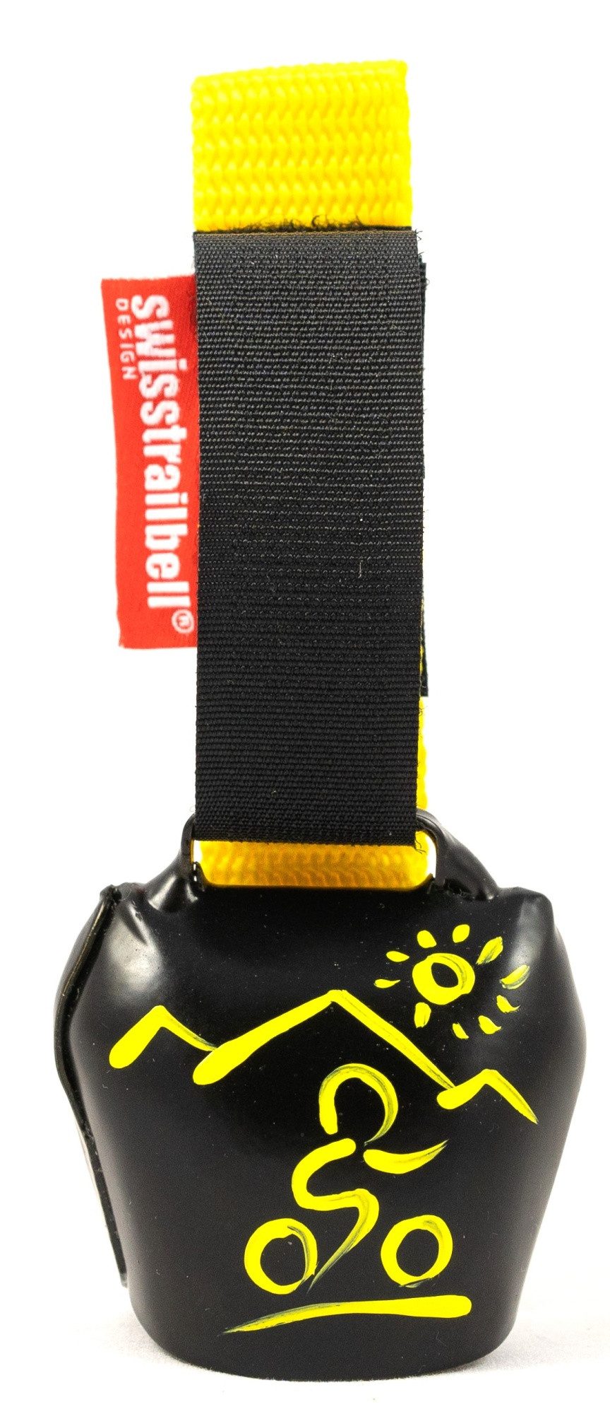 swisstrailbell Fahrradklingel Black mit gelbem MTB, gelbes Band, Trailbell, Bear Bell