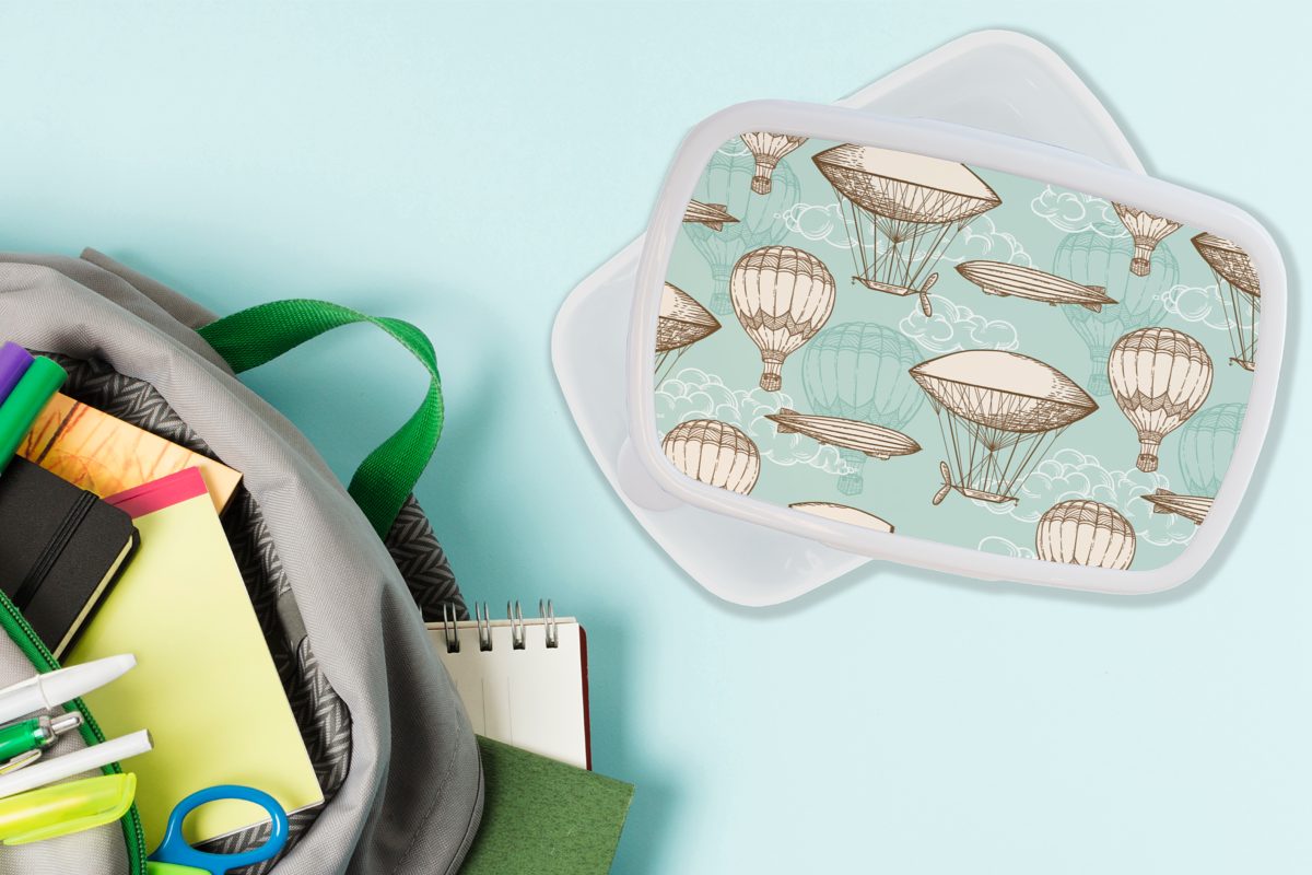 MuchoWow Lunchbox und Jungs Muster, Kinder Kinder und Brotbox für - Brotdose, - - Luftballon Vintage Erwachsene, weiß Mädchen (2-tlg), für Kunststoff