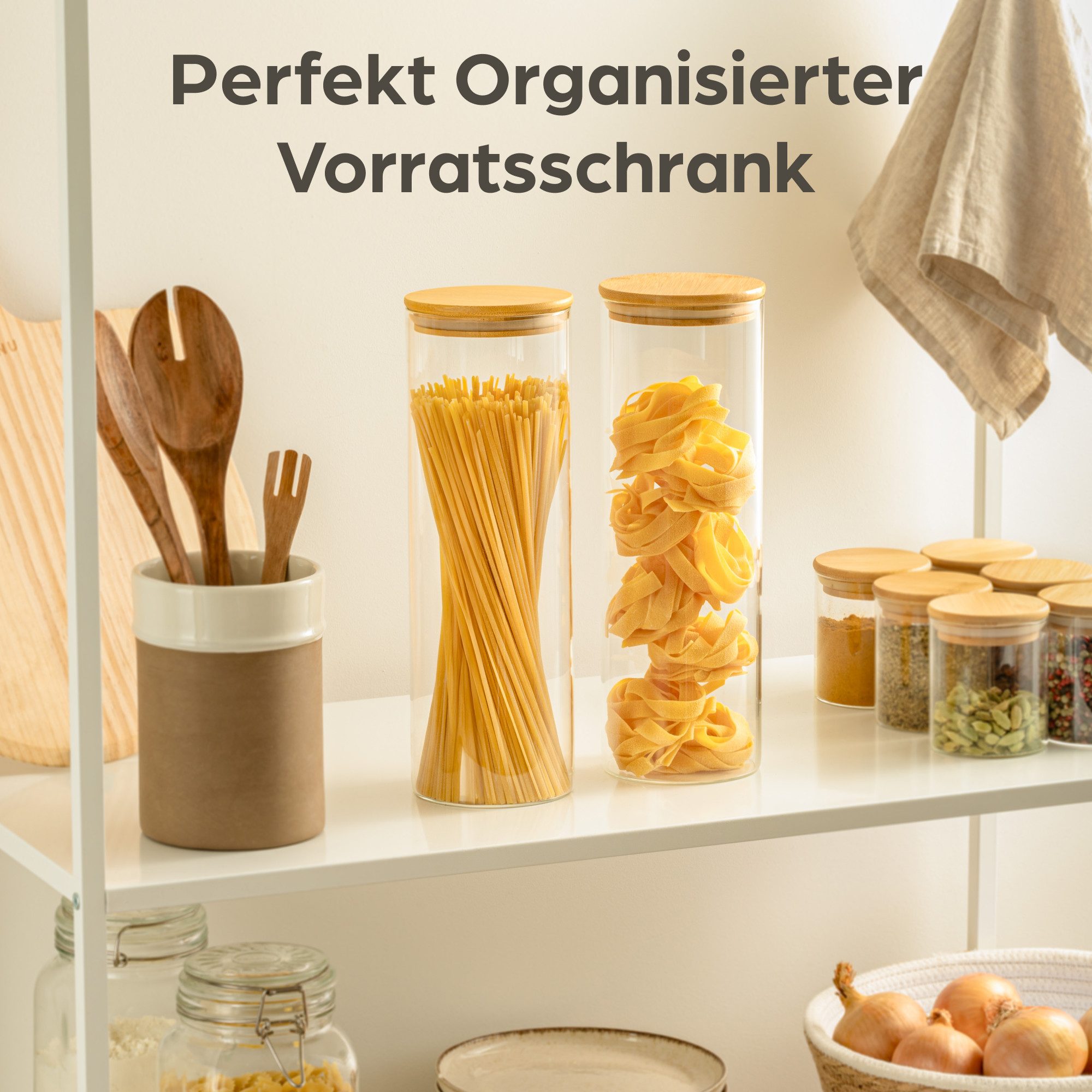 Praknu Vorratsdose Vorratsdosen mit Deckel für Spaghetti 2er Set - Luftdicht mit, Borosilikatglas, (Set, 2-tlg), Aufbewahrung Küche Lebensmittel aus Glas - Luft – Bild 4 von 5