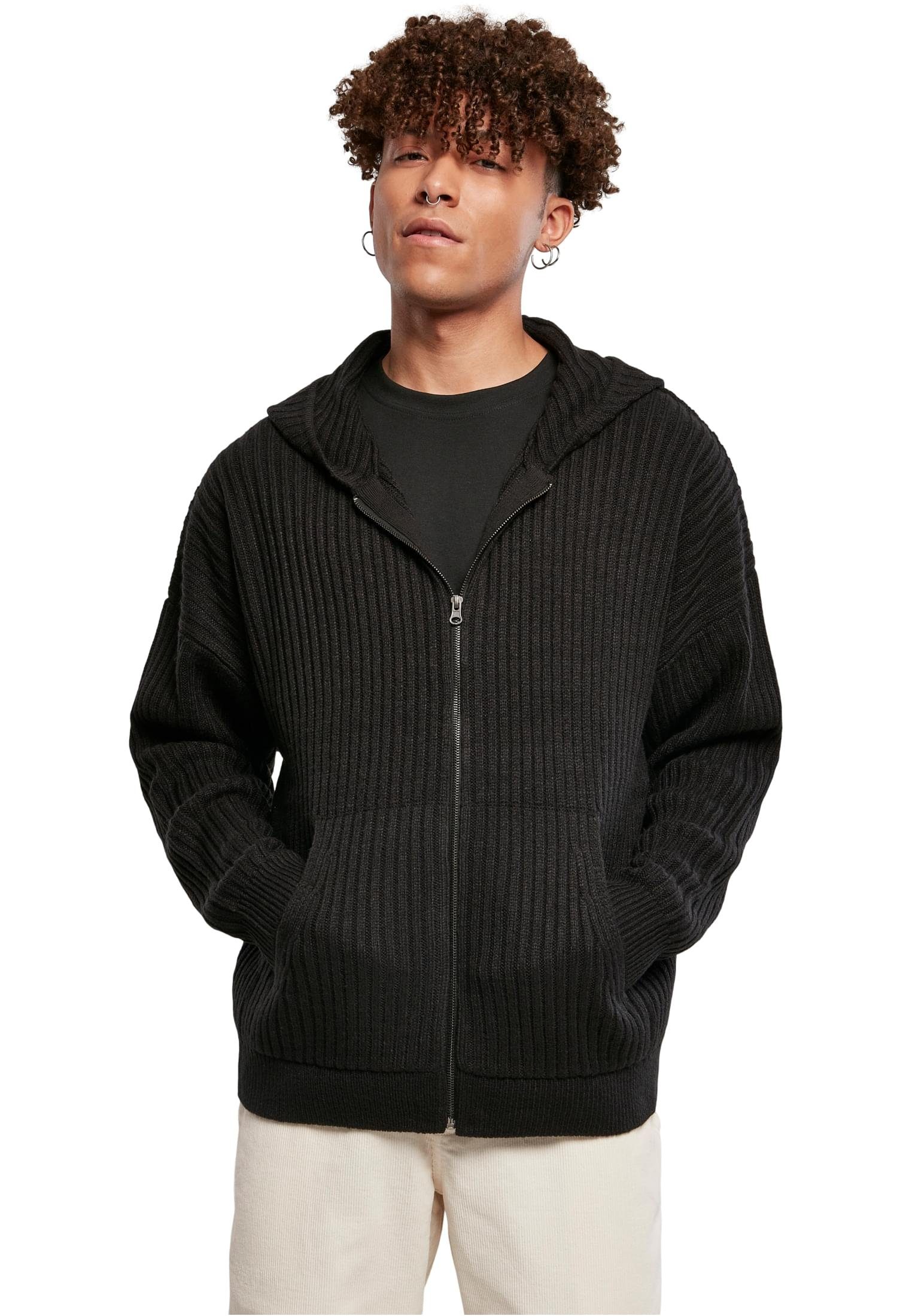 URBAN CLASSICS Sweater Herren Zip Knitted black (1-tlg) Hoody