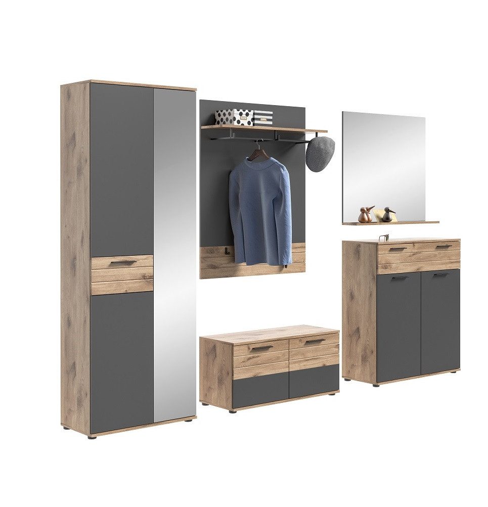 xonox.home Garderoben-Set Garderoben-Set Mason, Nox Oak / Basalt grau, 5-teilig, (5-St)