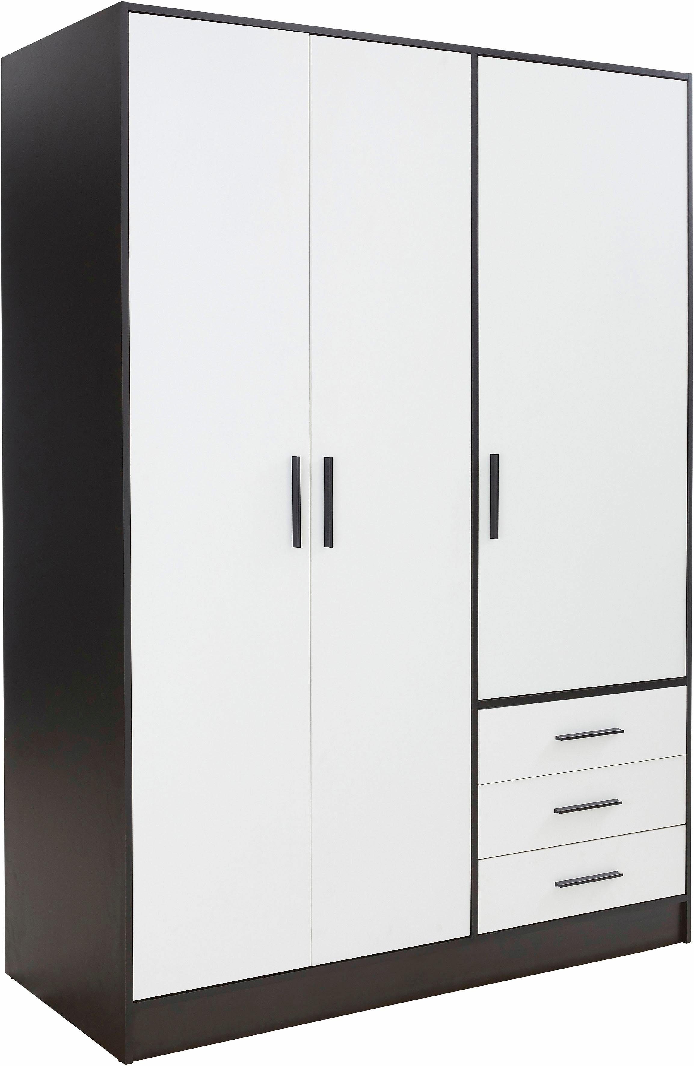 FORTE Kleiderschrank Jupiter, Made in Europe, mit Schubladen (Maße (B/H/T) ca : 145/200/60 cm) Stauraum, 2 Breiten, 4 Farben, Schubladen, variable Einlegeböden