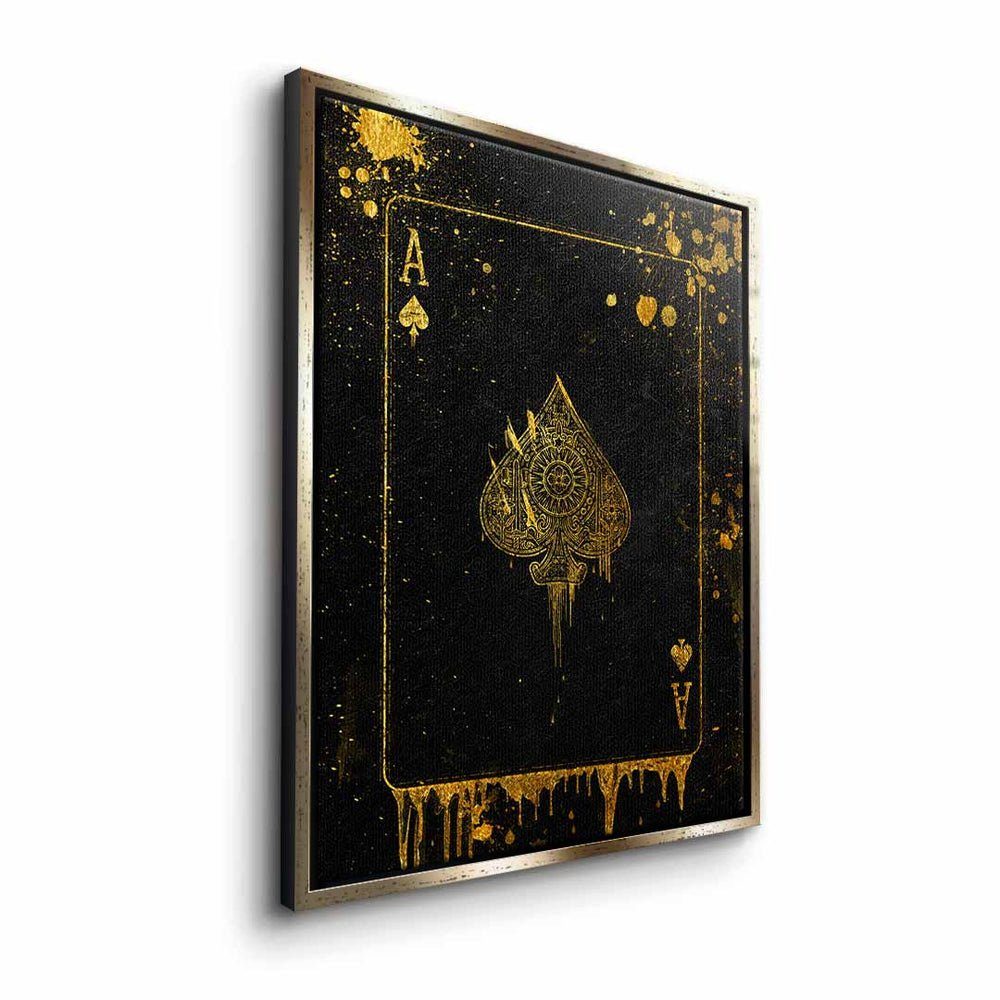 DOTCOMCANVAS® Leinwandbild Ace Card, schwarz Card premium edel elegant Ace Karte mit Rahmen Leinwandbild Ass gold goldener