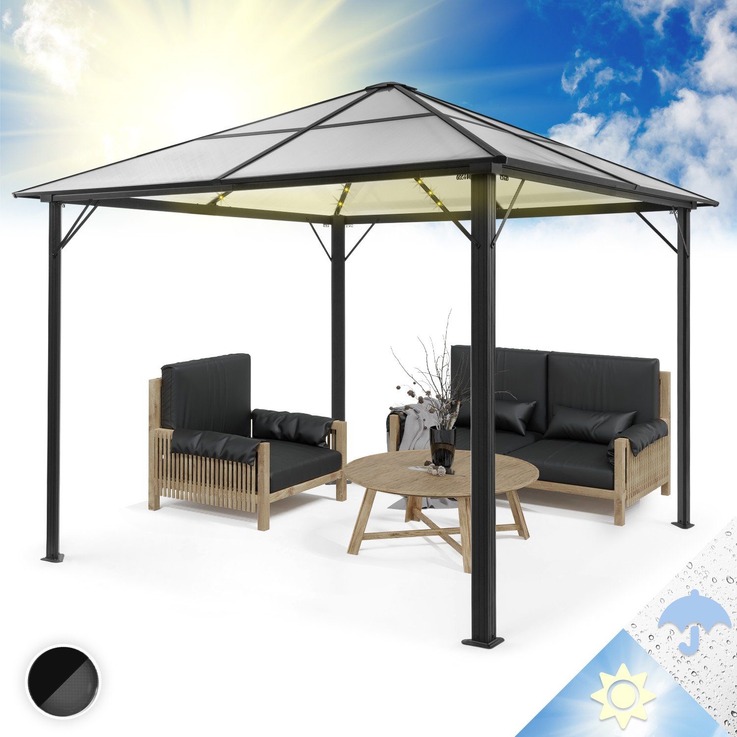 blumfeldt Pavillon Pantheon_Solid_Sky_Ambient_Solar, Pergola Terrassenüberdachung Grillpavillon Gartenpavillon Sonnenschutz