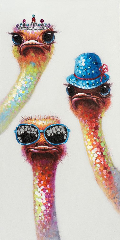 ArtUniverse Gemälde Leinwandbild Fröhliche Strauße 60 x 120 cm, Tiermotiv