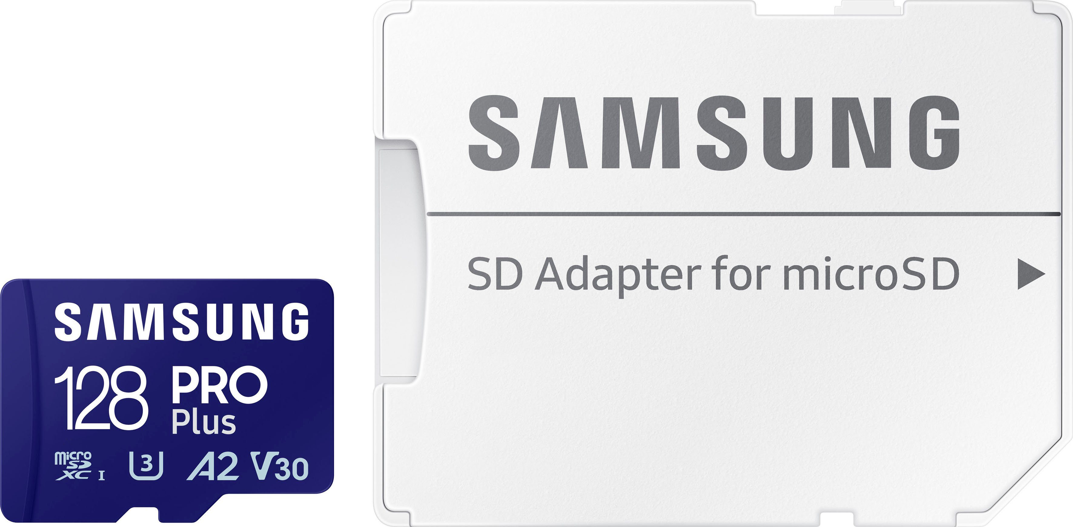 Samsung PRO Plus + microSDXC-Adapter Speicherkarte (128 GB, Class 10, 160 MB/s Lesegeschwindigkeit)