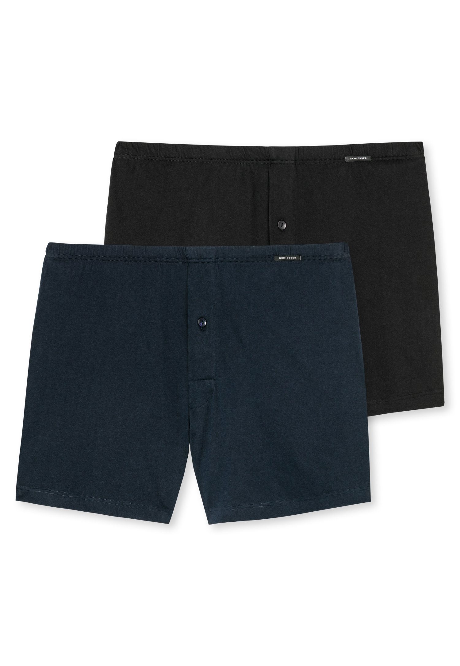 Shorts Baumwolle 2er-Pack, geschnitten Sortiert reiner mit (Vorteilspack Original 2-St., Spar-Pack, Eingriff, Schiesser Herren (marine/schwarz) locker Boxershorts Classics aus 4er-Pack)