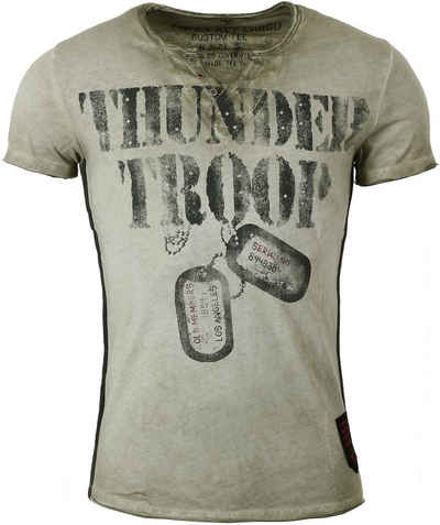 Key Largo T-Shirt für Herren Thunder Troop button Army Print Motiv vintage Look MT00114 V-Auschnitt bedruckt kurzarm slim fit
