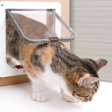 Clanmacy Katzenklappe Katzenklappe 4 Wege für Hunde Haustiertür Katzentür für Katzen Hundeklappe