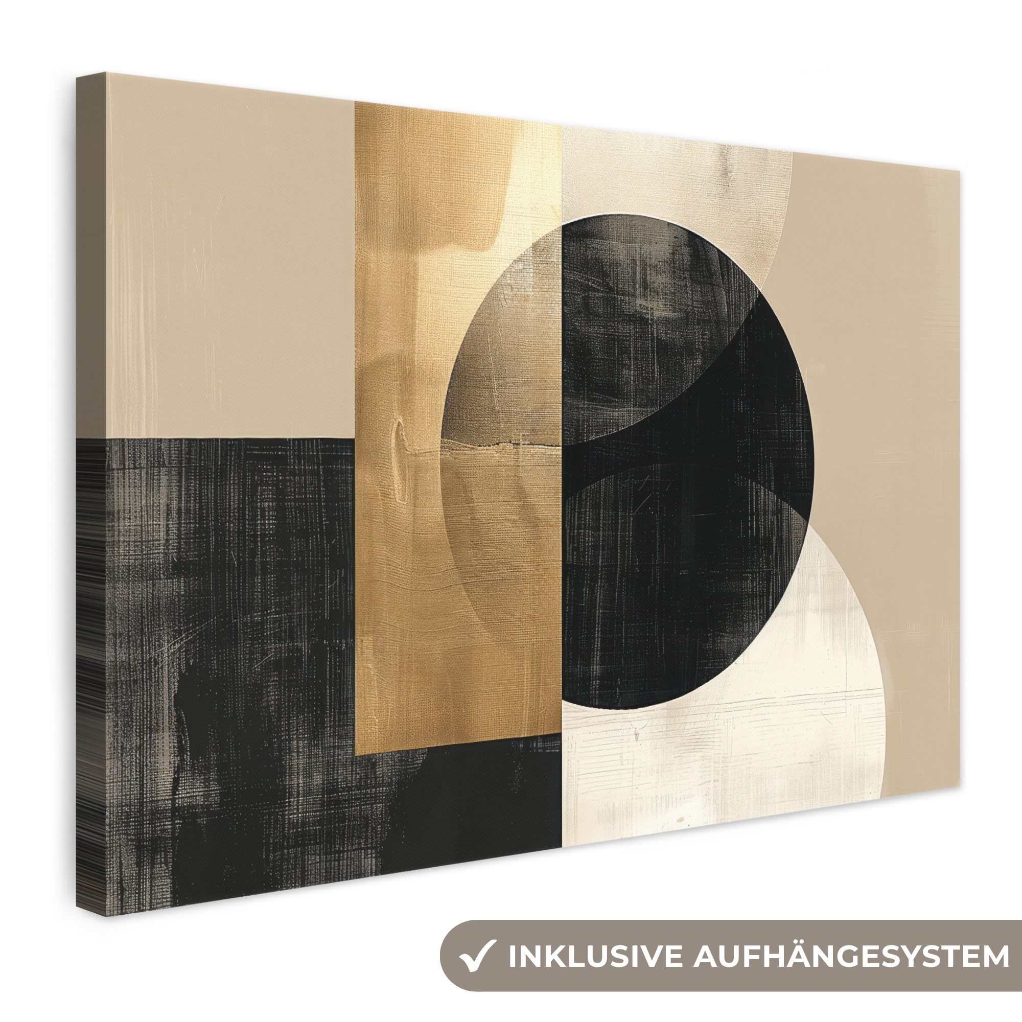 OneMillionCanvasses® Leinwandbild Abstrakt - Modern - Schwarz - Gold, Fotodruck (1 St), Leinwand Bilder Klein, Wand Dekoration Aesthetic 30x20 cm