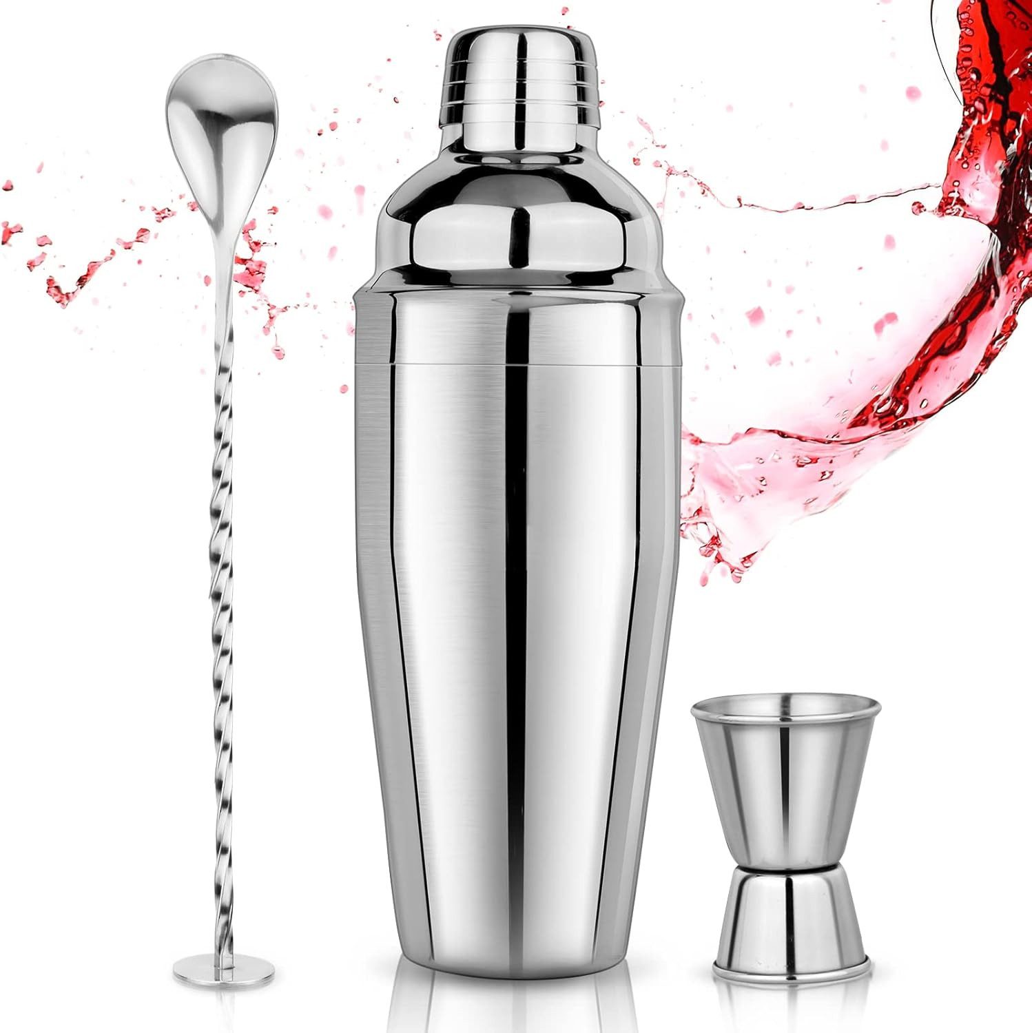 FELIXLEO Cocktail-Set Cocktail Shaker Set 750ml Edelstahl mit Sieb, Messbecher ., (1-tlg)