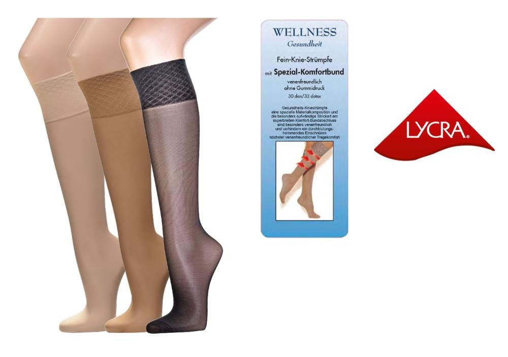 FussFreunde Feinstrümpfe 5 Paar Wellness-Fein-Kniestrümpfe, 30 den, Spezial-Komfortbund (Set, 5 Paar) ohne Gummidruck