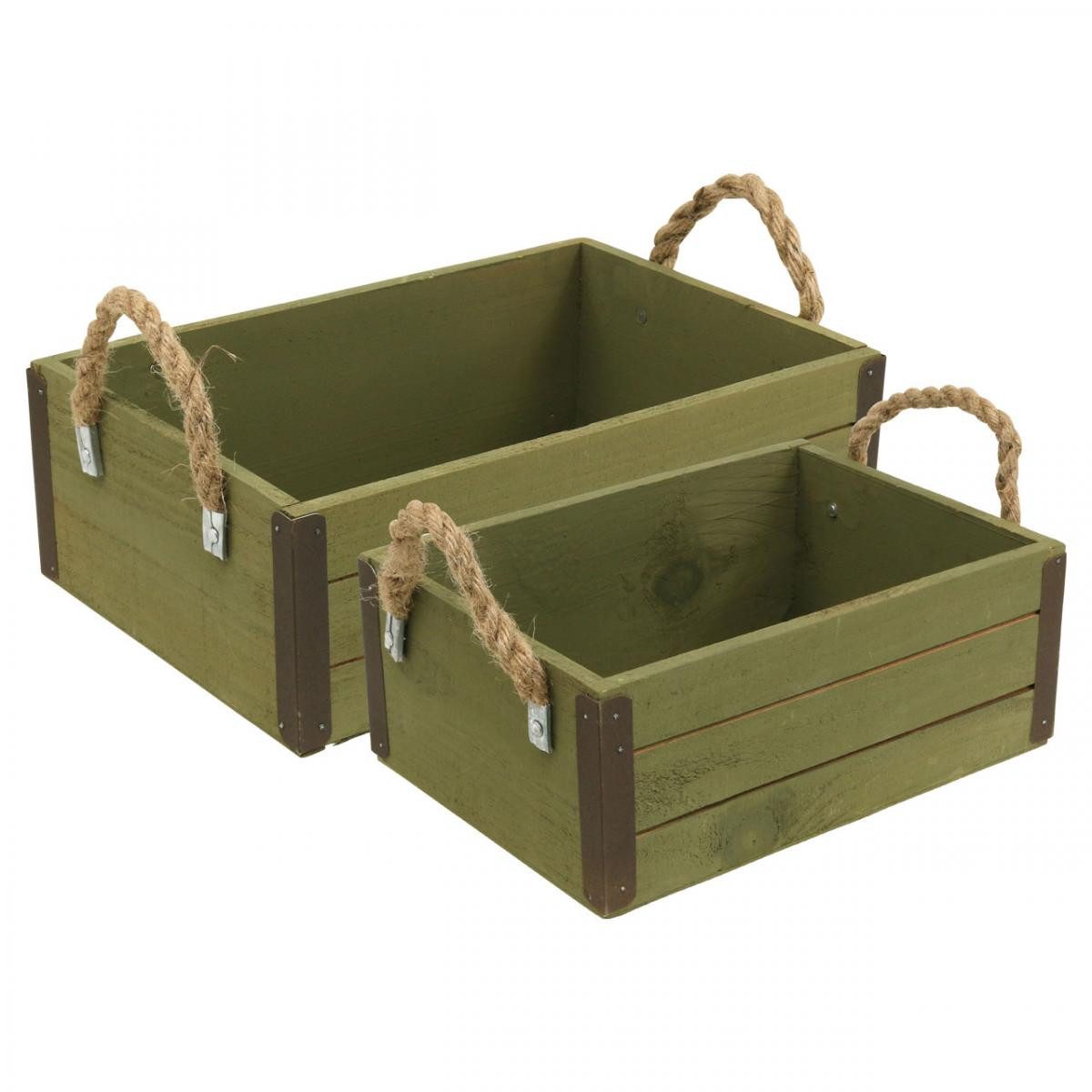 Florists Products Dekokorb 2er Set Vintage Pflanzkasten Holz Grün – Rustikale