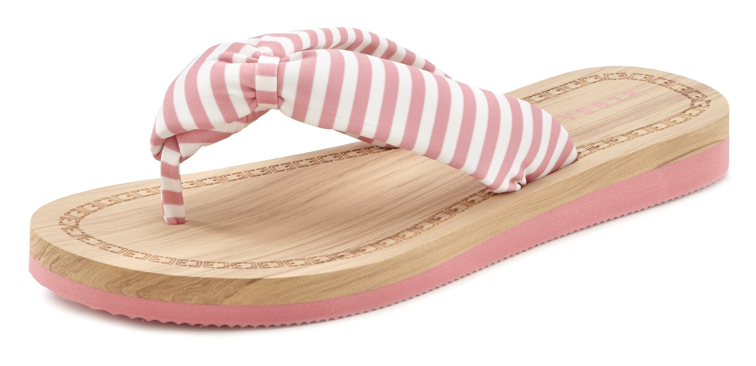 Badeschuh Pantolette, Elbsand VEGAN Sandale, Badezehentrenner rosa-gestreift ultraleicht