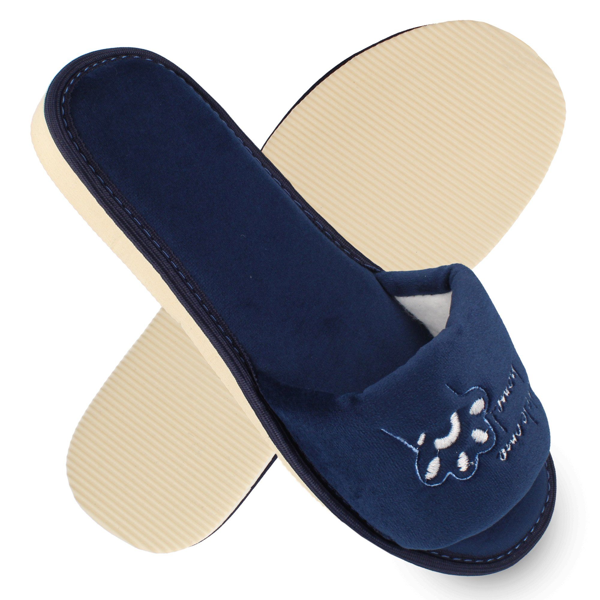 filsko Masku Damen Pantolette mit Katzen & Welcome Home Stickerei, offene Samt-Hausschuhe