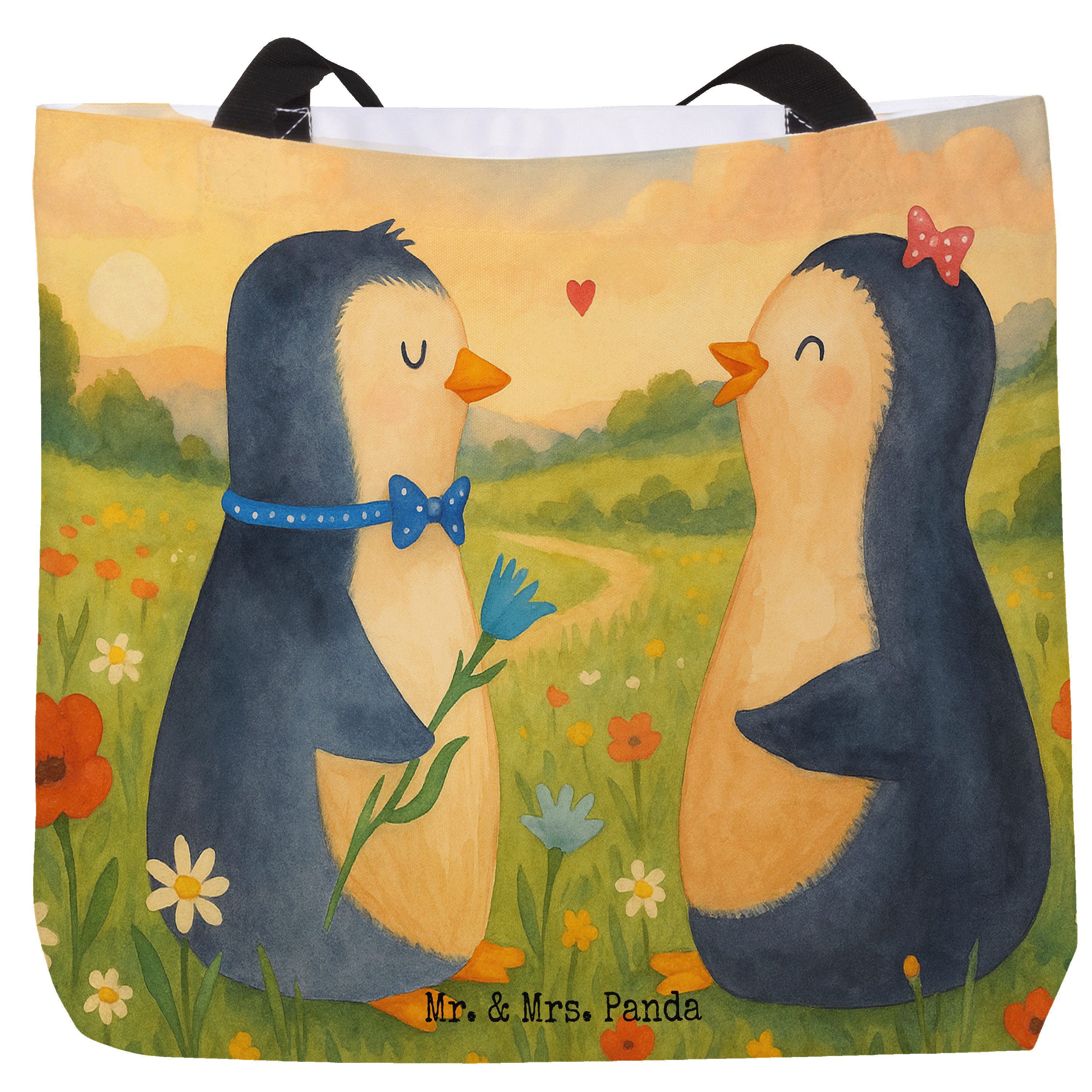 Shopper Pinguin Pärchen Design, Tote Bag, Weiß, Reisetasche, Liebe, Pandatasc