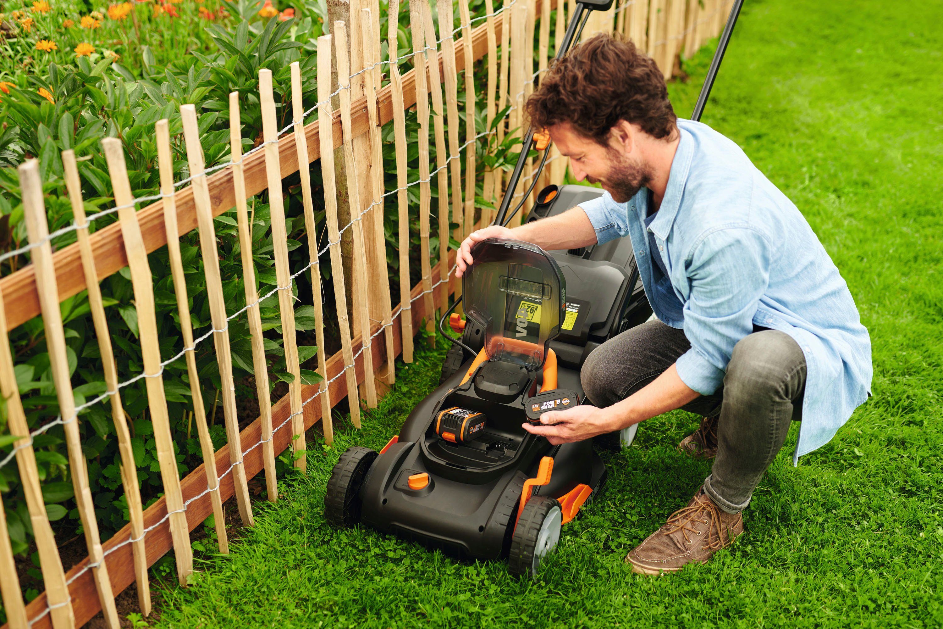 Worx Akkurasenmäher "WG743E", (Set), 40V/ 2x4Ah 500m², 40cm/20-80mm, 45 Lit günstig online kaufen
