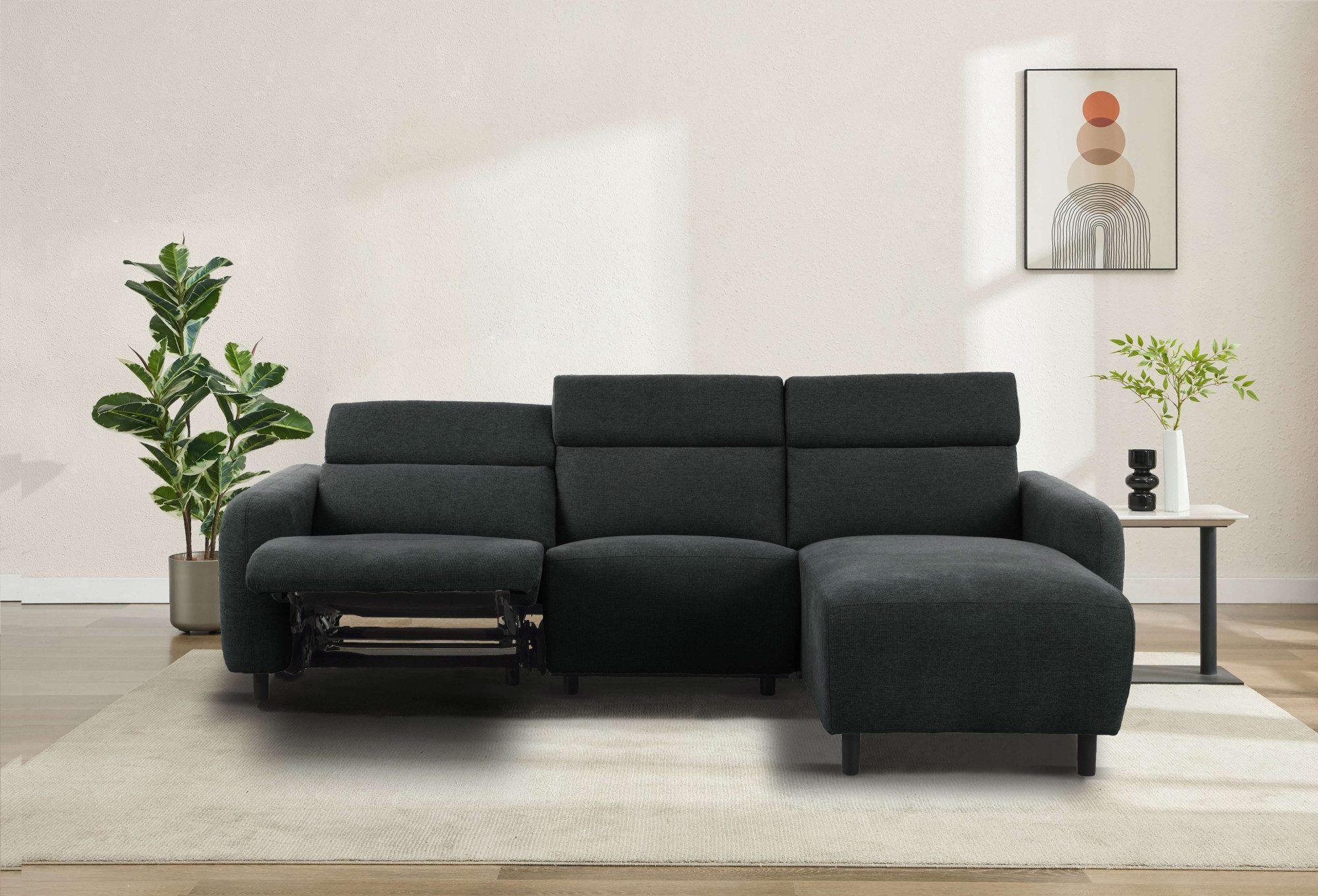 OTTO home Ecksofa SKAANE Struktur, L-Form, 274 cm, manuelle/elektrische Relaxfunktion, rundes Design, Kopfteilverstellung, Federkernpolsterung
