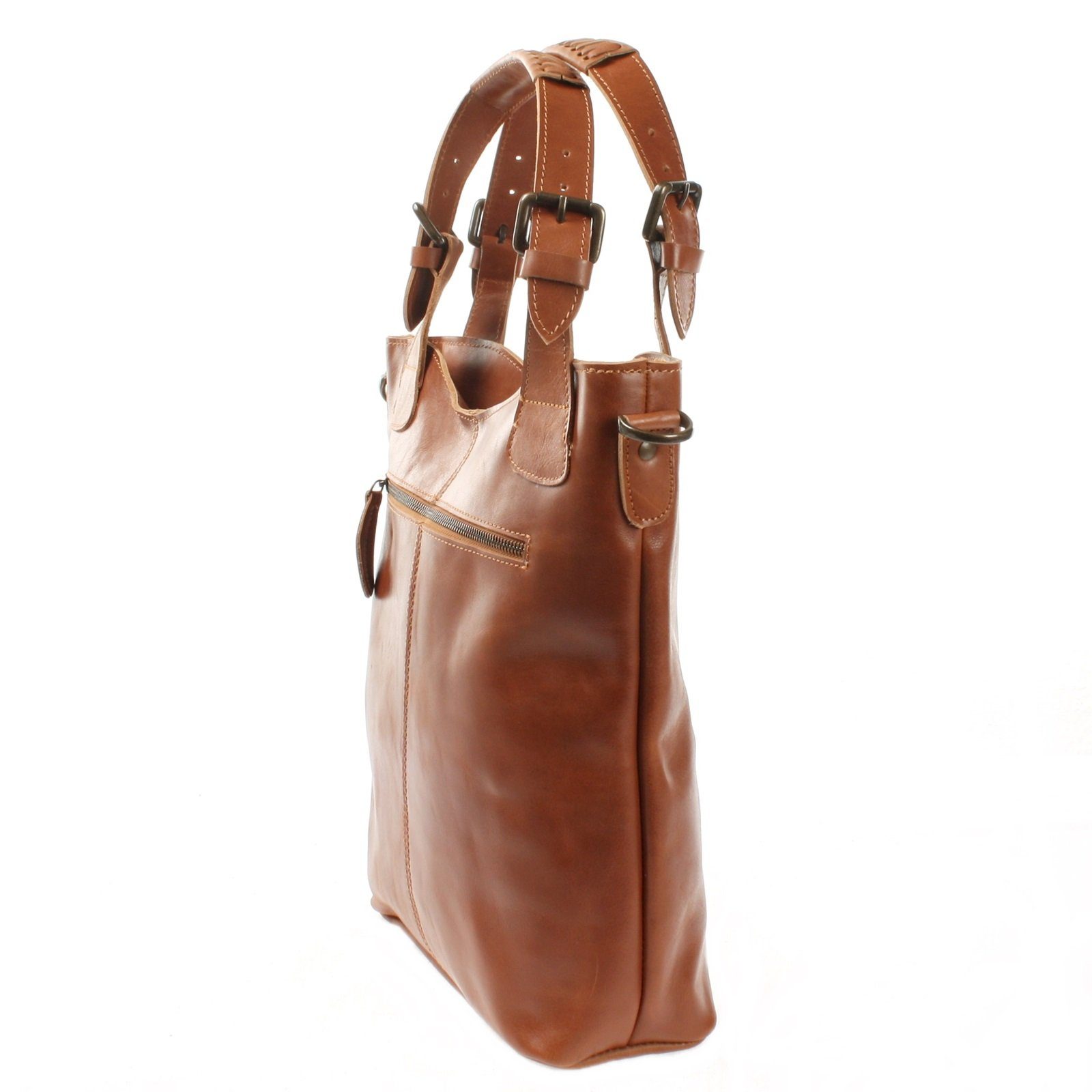 LECONI Umhängetasche Schultertasche Henkeltasche Frauen Handtasche Damentasche Leder LE0054, Gewachstes Rindsleder – Reißverschlussfach außen – 34x35x10 cm