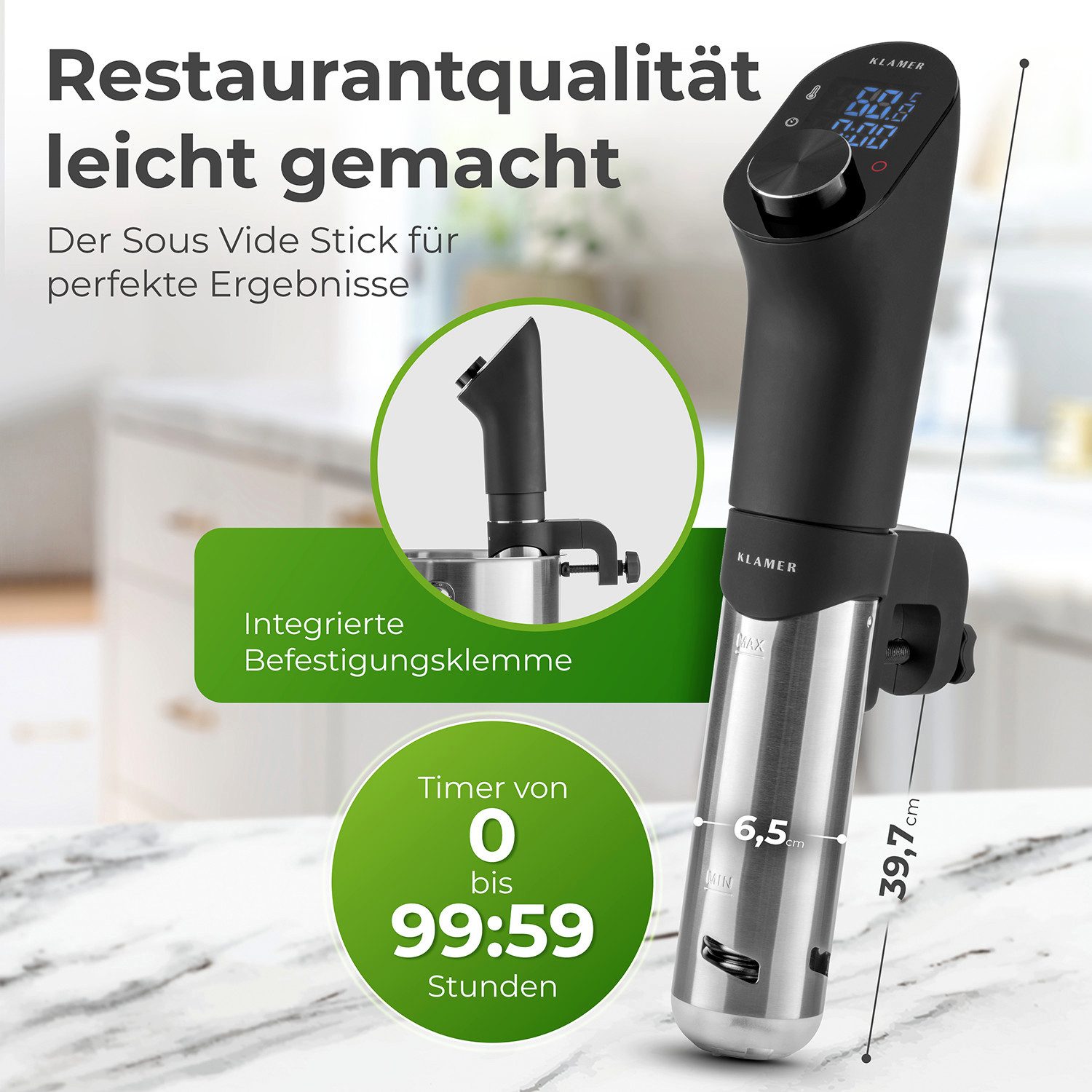 KLAMER Sous-Vide Stick 1200 Watt IPX7 wasserdichter Sous Vide Garer mit 3D Zirkulation und 2…, Perfektes Garen, 20-95°C, gleichmäßiges Erhitzen, max. 1% Abweich – Bild 4 von 5