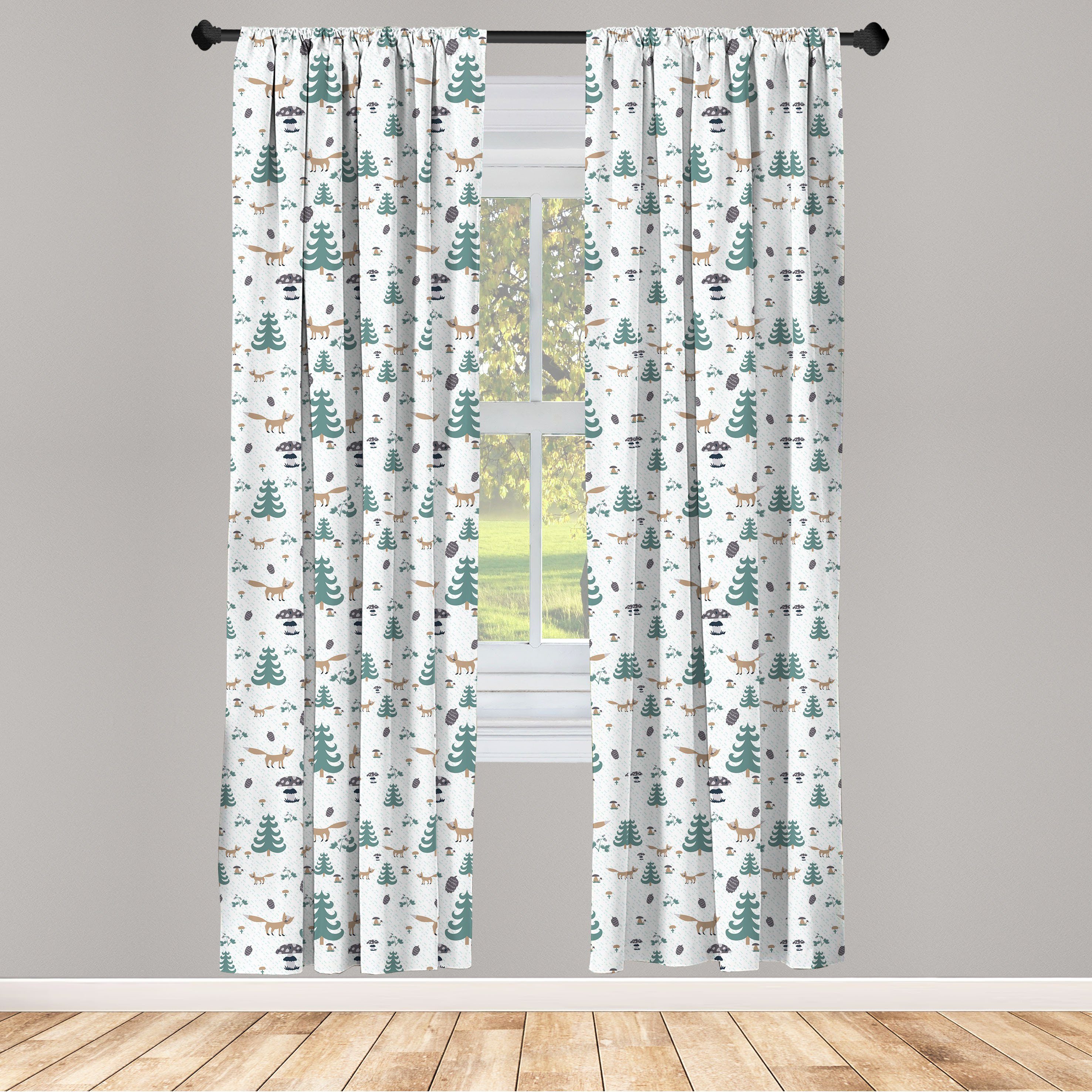 Gardine Vorhang für Wohnzimmer Schlafzimmer Dekor, Abakuhaus, Microfaser, forest Friends Fox und Botanik Regen