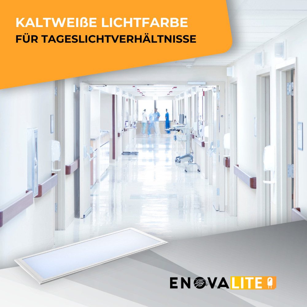 ENOVALITE LED Rasterleuchte LED Panel, 120x30 cm, 36 W, 3600 lm, 6000 K (kaltweiß), LED fest integriert, Kaltweiß
