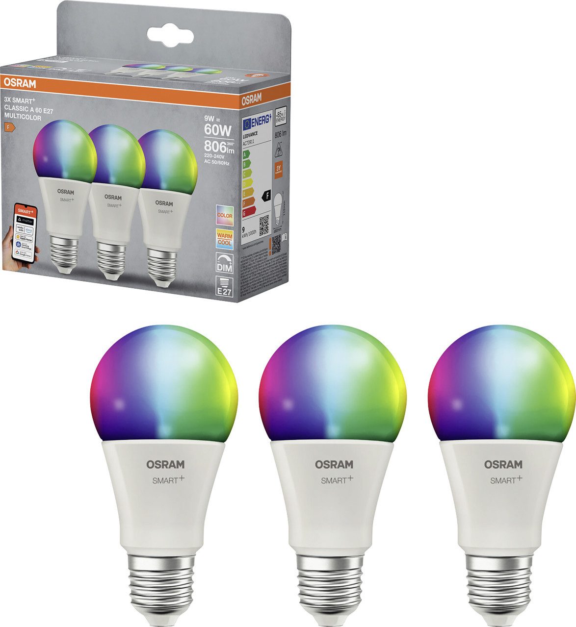 LED-Leuchtmittel Osram SMART+ Matter Leuchtmittel E27 3er Pack